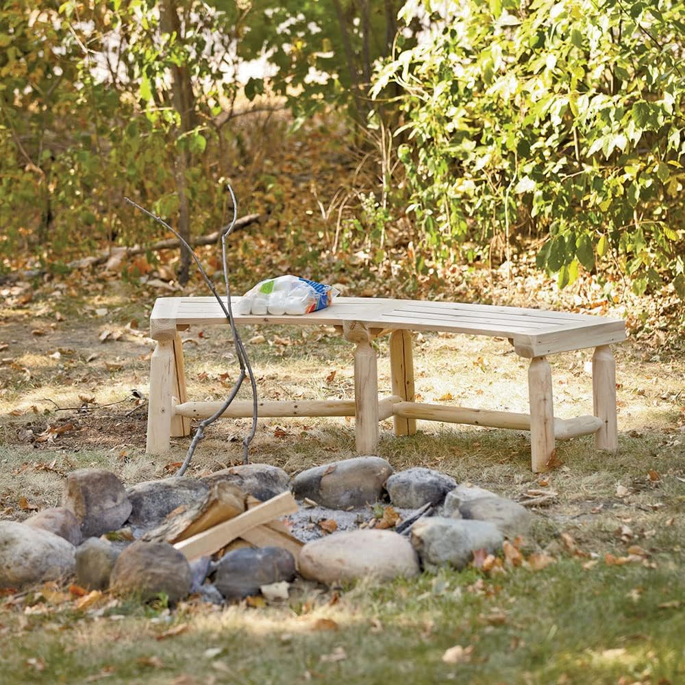 CASTLECREEK Curved Fire Pit Bench, Wood Log Bench Seat, Outdoor, Backyard, Rustic : Patio, Lawn & Garden