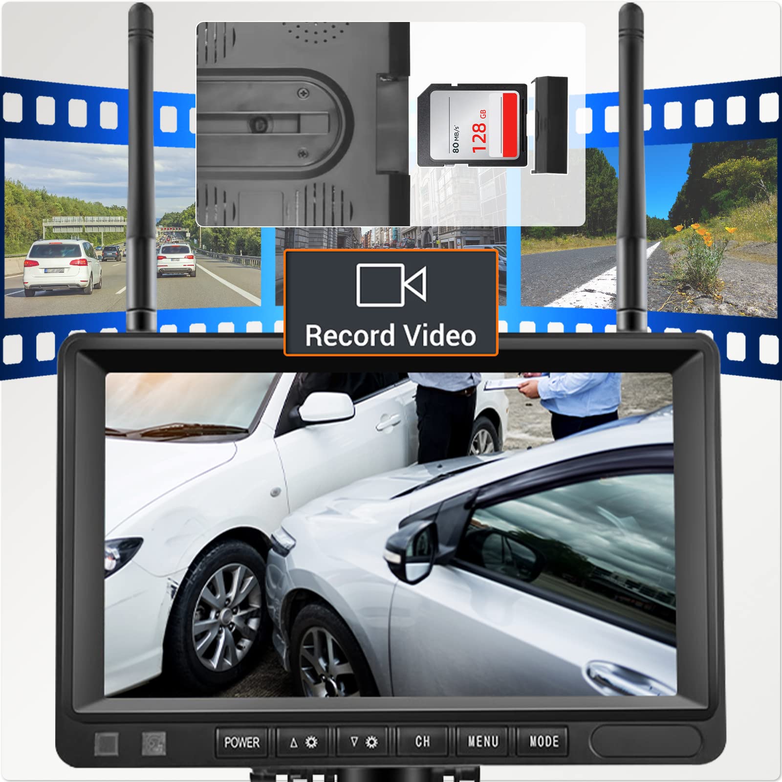 Telecamera per Retromarcia Wireless Digitale, Monitor LCD da 7 Pollici, 2 XTelecamera Posteriore Auto Impermeabile IP69, Visione Notturna Colorata, per camion/rimorchio/autobus/camper 12V-24V