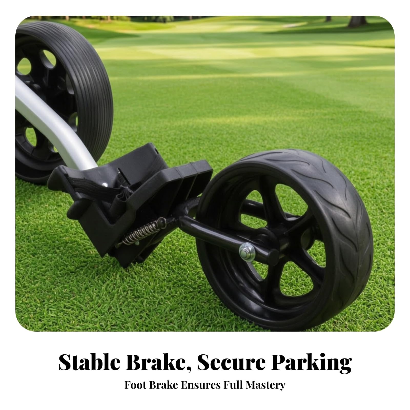 MERIGLARE Chariot de Golf Pliable Chariot Poussette Trolley Équipement avec Support Triangulaire et Poignée Ergonomique Longue Stabilité et Durabilité Adapté aux Parcours Déplacements en en Voiture | Compact, Chariot Golf à 3 Roues, Golfeurs