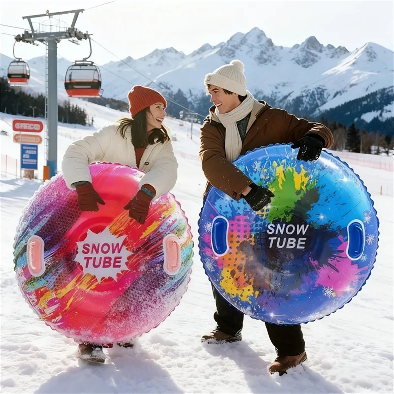 Tubo da Neve Gonfiabile Slitta Gonfiabile Resistente, Slitta Pieghevole in PVC colorato for Snow tubing Invernale, Sci e Divertimento all'Aria Aperta