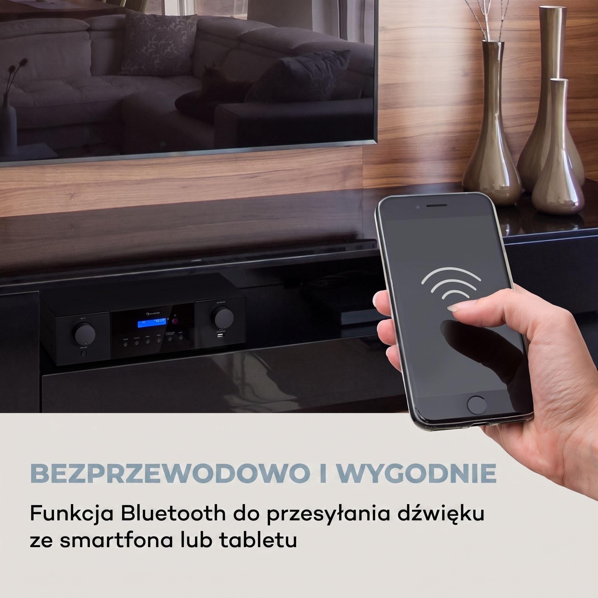 AUNA AMP-4000 Wzmacniacz stereo HiFi z radiem Dab+, pilotem USB, wyświetlaczem LED, czarny