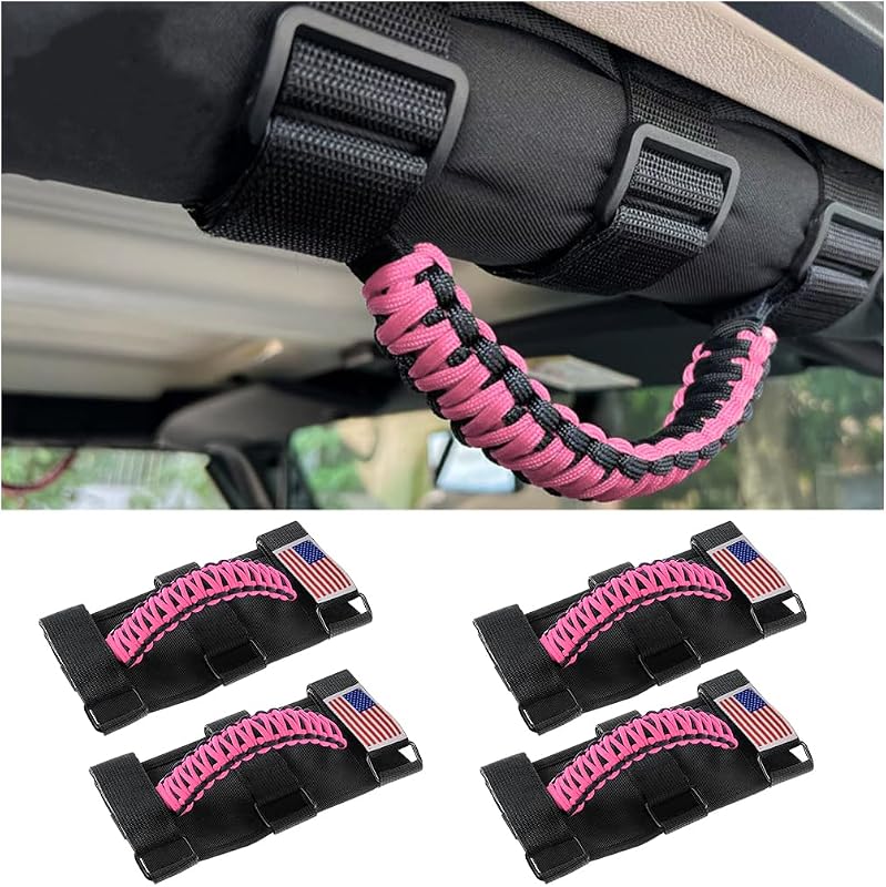 Alças de apoio para santantônio HZEL para Wrangler JK, JL e TJ, rosa – Conjunto com 4 unidades