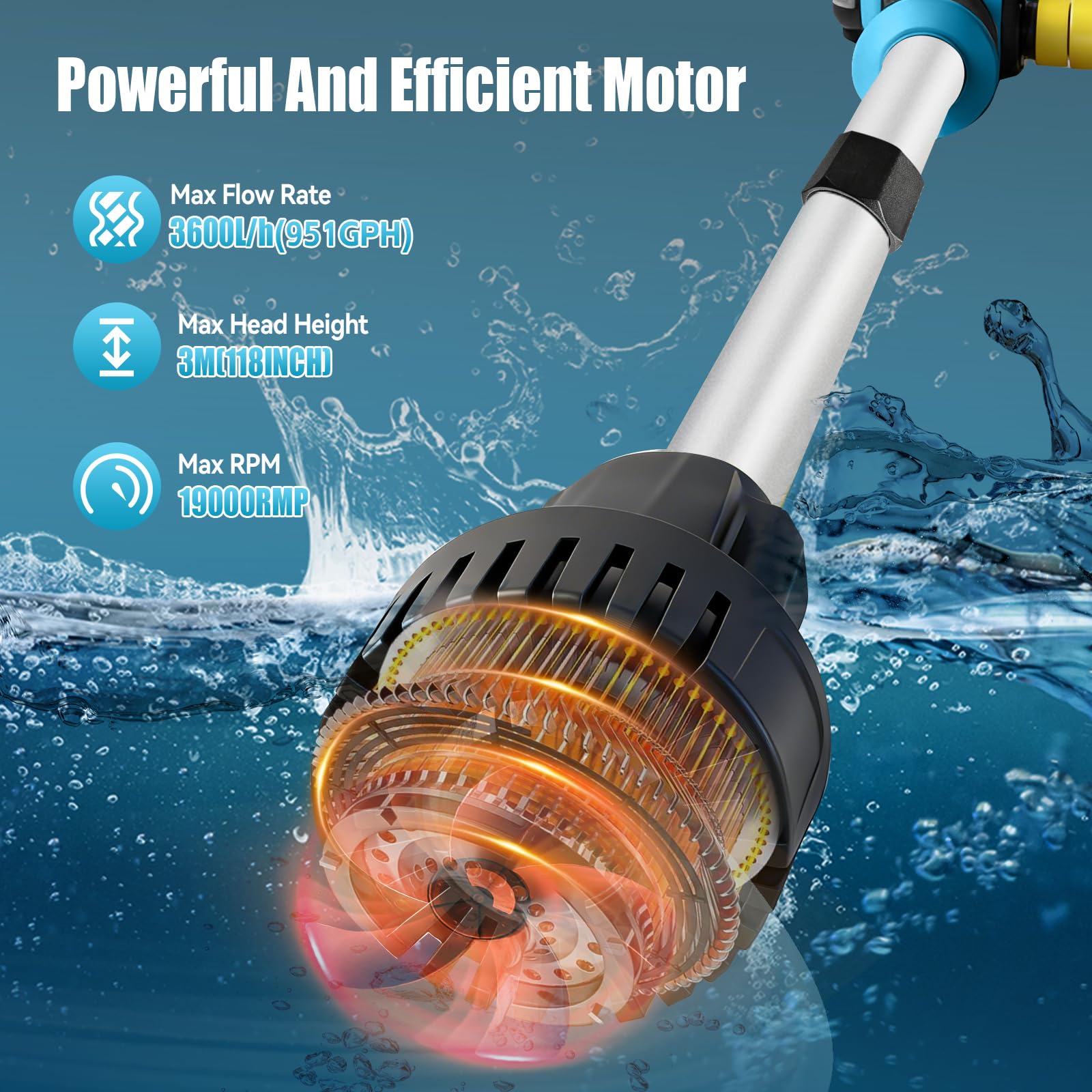 Pompe de transfert d'eau sans fil compatible avec Ma-Kita 18 V, pompe de transfert portable, hauteur de tête de 3 m, débit élevé de 3600 l/h pour sous-sol, piscine, étang, barils de pluie, drainage de