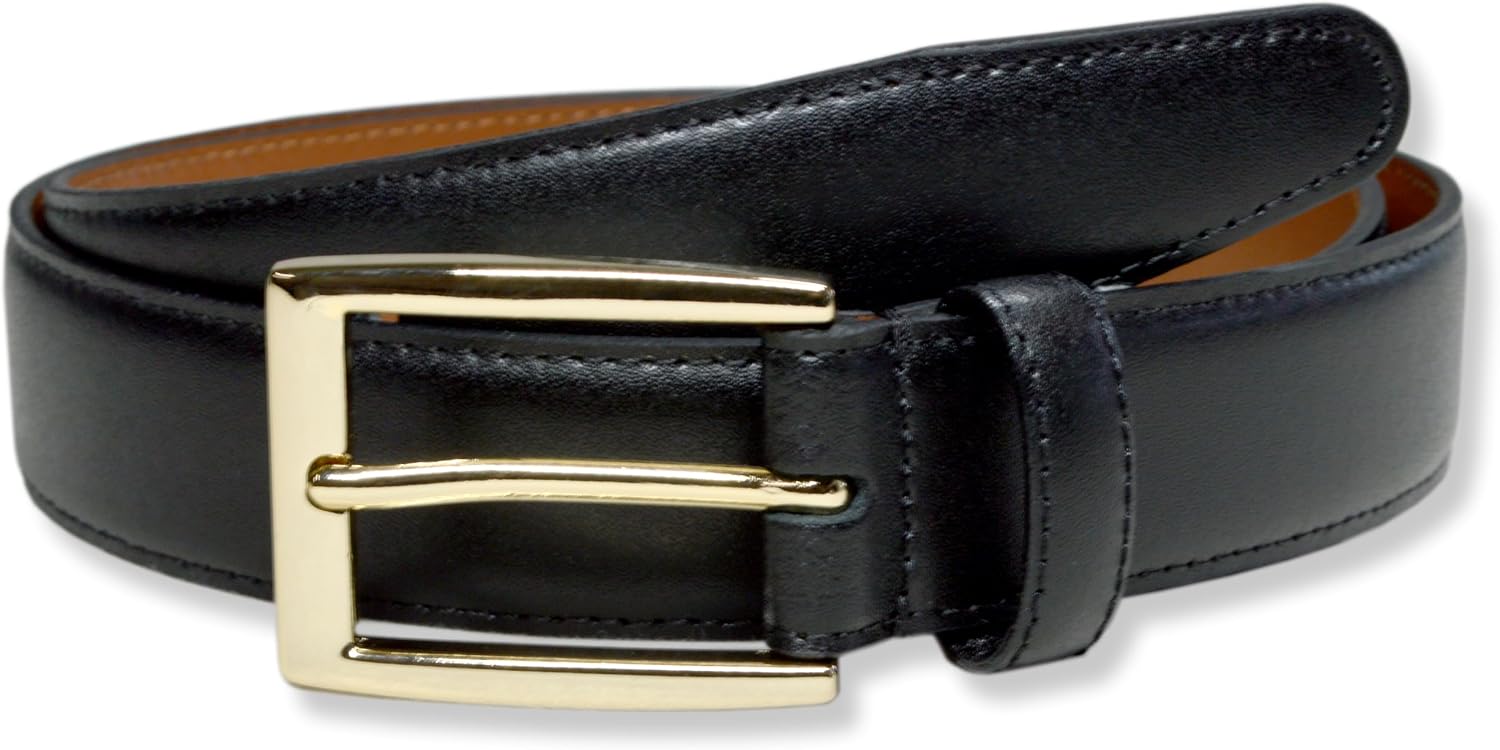 Brooks Brothers Mens Made in USA Genuine Leather Gold-Tone Rectangular Buckle Belt,