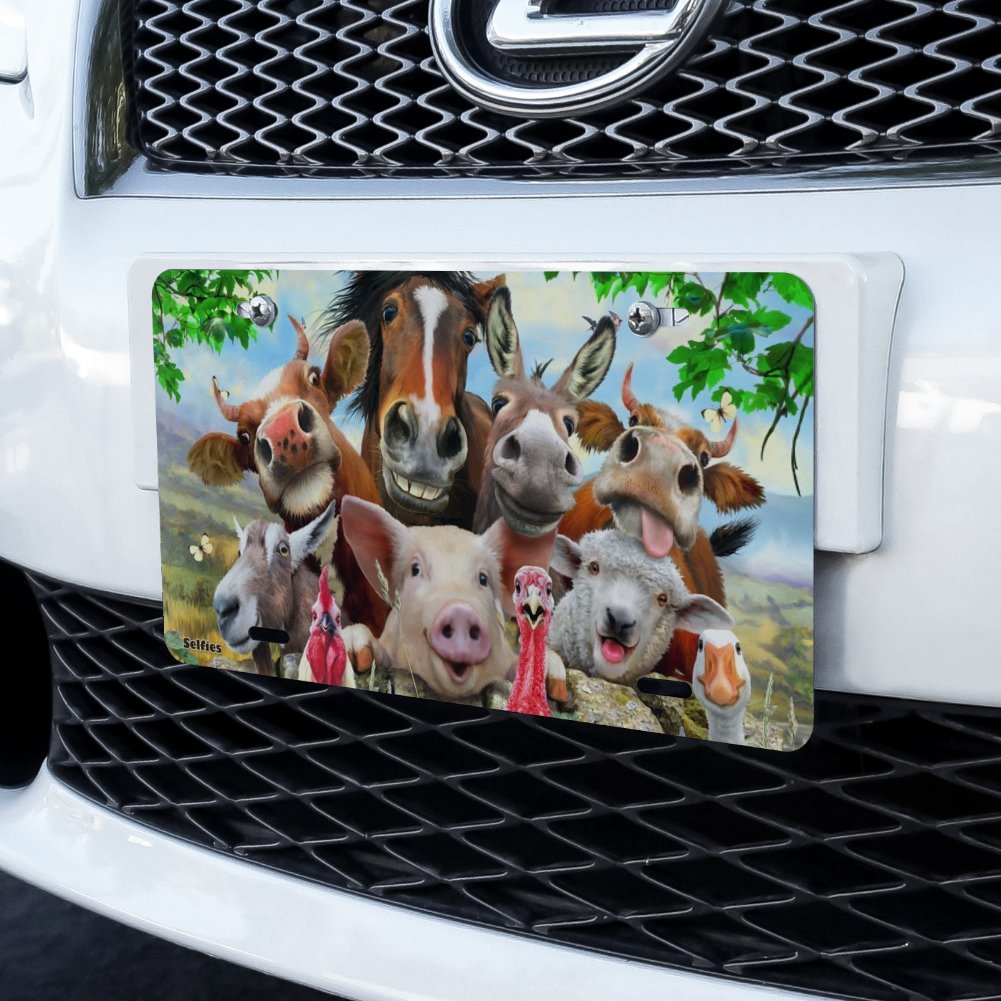 GRAPHICS & MORE Farm Selfie Horse Pig Chicken Donkey Cow Sheep Novelty Metal Vanity Tag License Plate