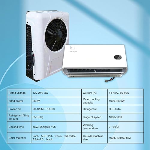 Miniatura 2 de Treeligo Aire acondicionado de cabina durmiente de camiones de 12 V  24 V CC  Compresor de desplazamiento CC  Soplado automático  Se adapta a