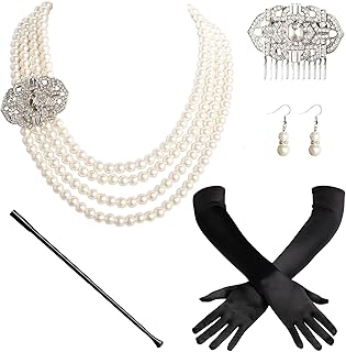 Audrey Hepburn "Breakfast at Tiffany's" Costume, 5-Piece Set, Pearl Jewelry Necklace and Accessory Set, Ideal for Party Ball