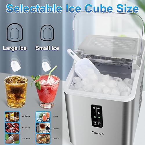 Miniatura 4 de Máquina para hacer hielo para encimera, 26.5 libras en 24 horas, máquina de hielo eléctrica y máquina de hielo compacta con cuchara de hielo y