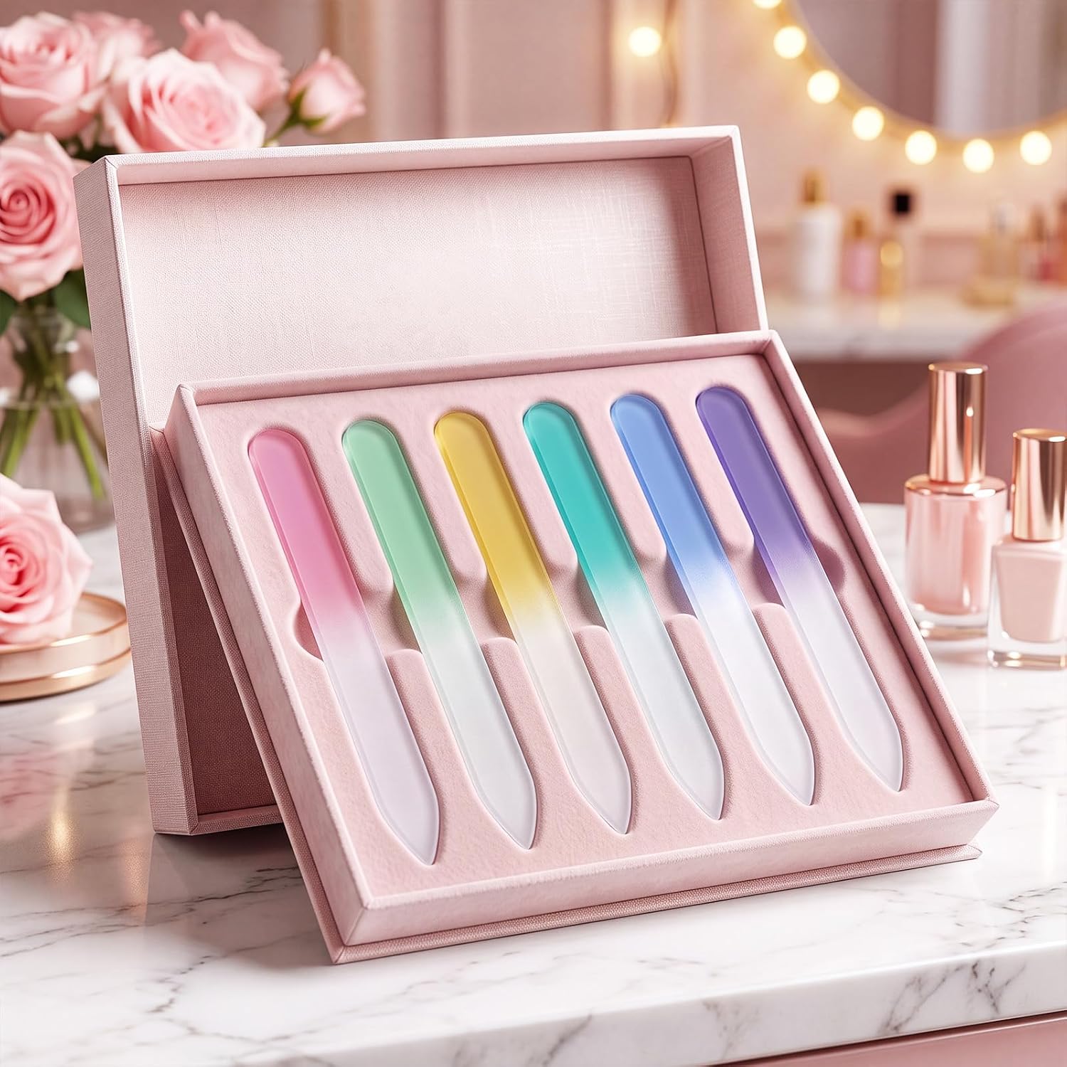 Honoson 24 Pcs Glass Nail Files Czech Crystal Glass Fingernail Files Professional Manicure Tool for Natural Nails, Gradient Buffer Nail Care for Salon Gift, 3.6'' x 0.4'' x 0.12'' (Macaron Colors)