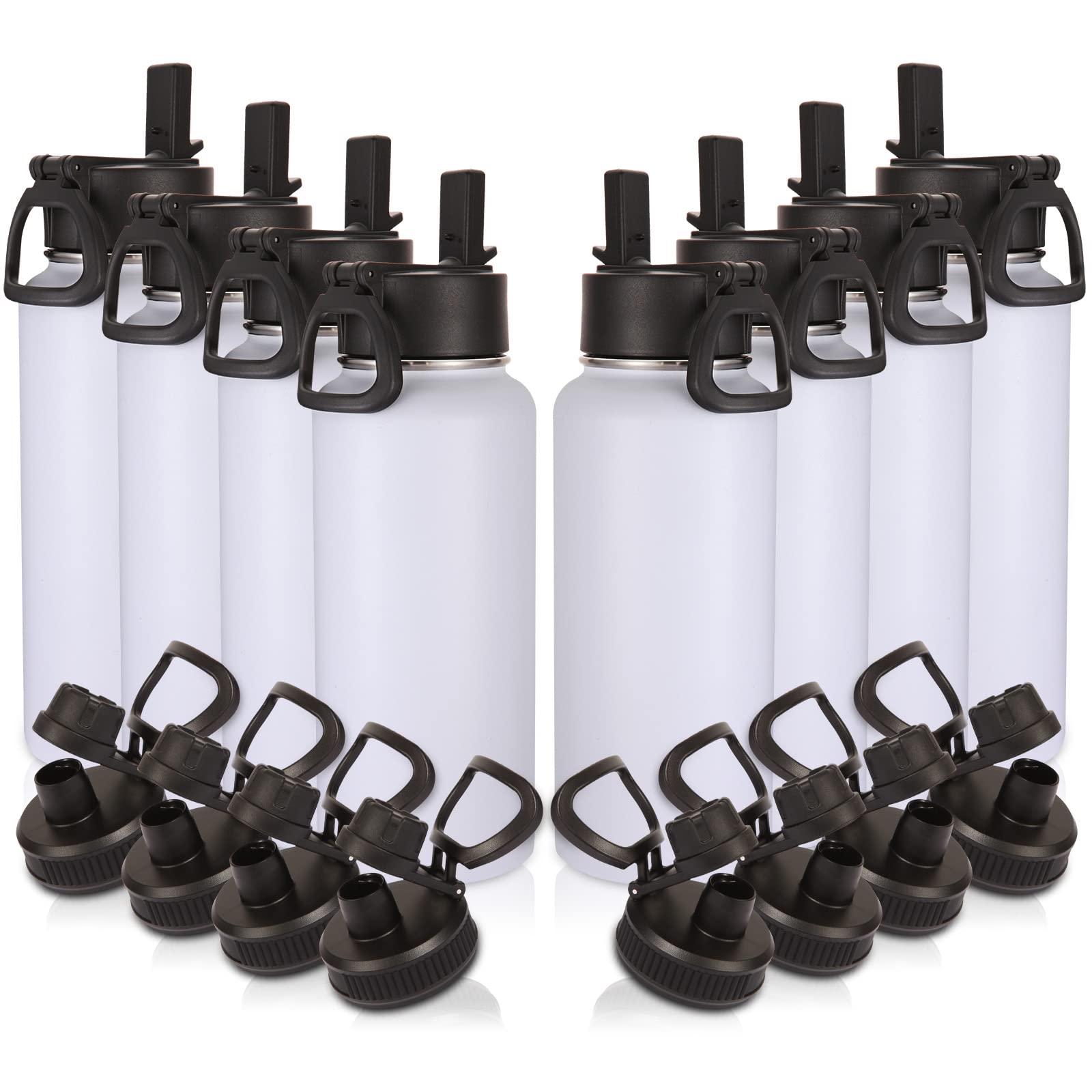 Volhoply 32oz Insulated Water Bottles Bulk 8 Pack with Straw Lid & Spout Lid,Not Suitable for Sublimation,Stainless Steel Sports Water Bottle,Double