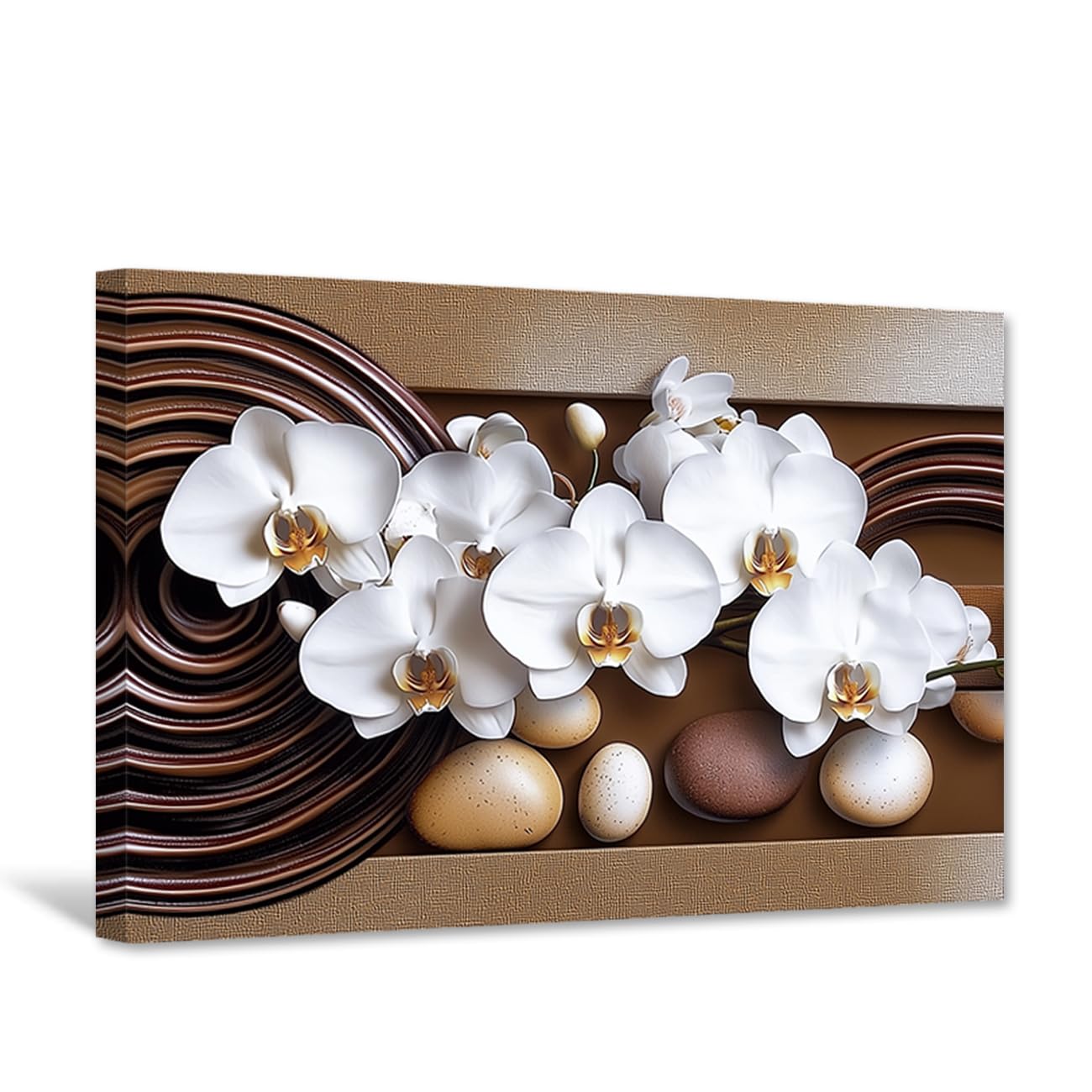 CCWACPP Orchid Flower Wall Art Zen Canvas Art White Floral Pictures Abstract Flower Painting Print Living Room Office Bedroom Decor Framed (60L x 90W cm)