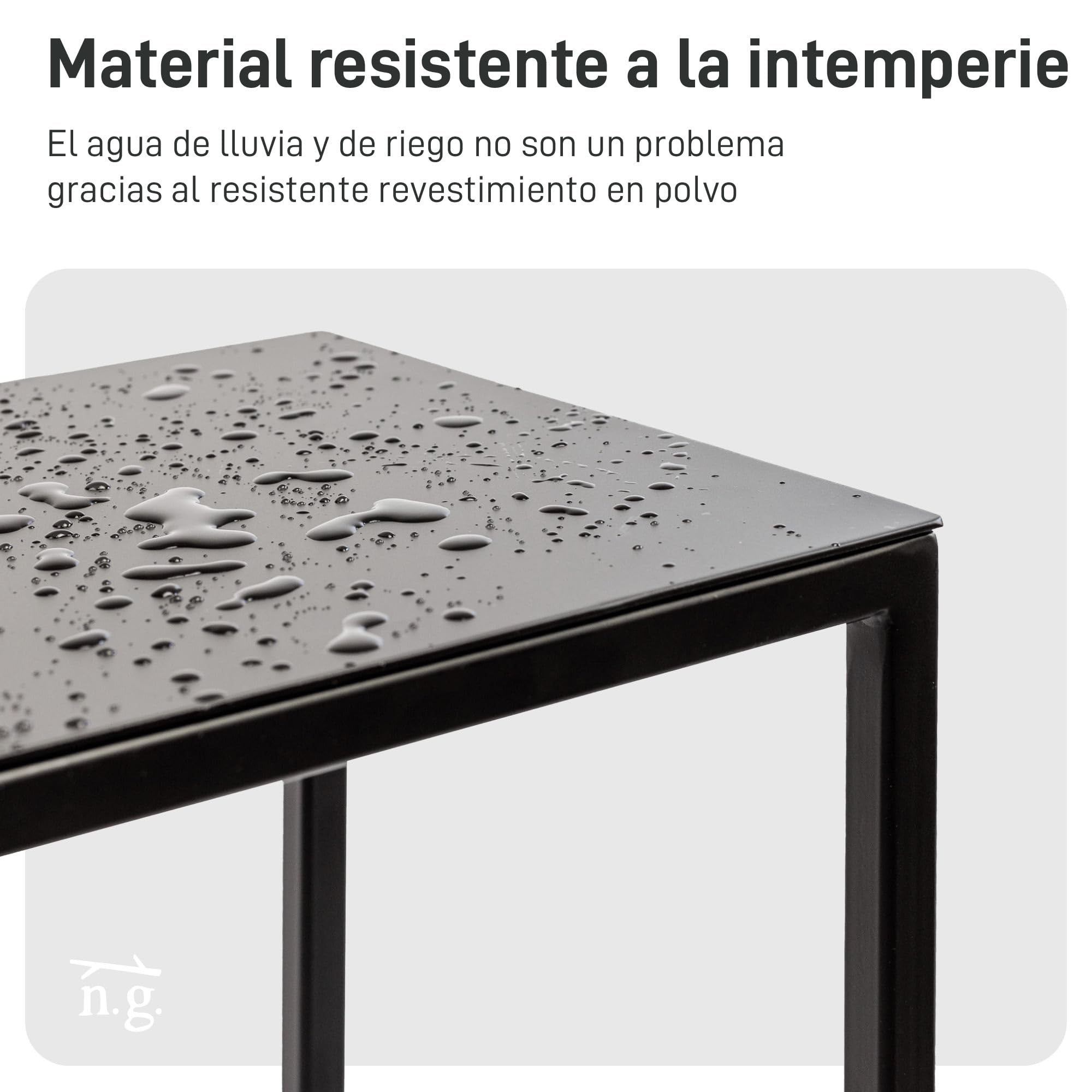 Natural Goods Berlin 1x soporte para plantas RECHTECK, taburete flor metal angular, interior y exterior, columna flor, mesa auxiliar exterior, resistente a la intemperie (Negro, 50cm)