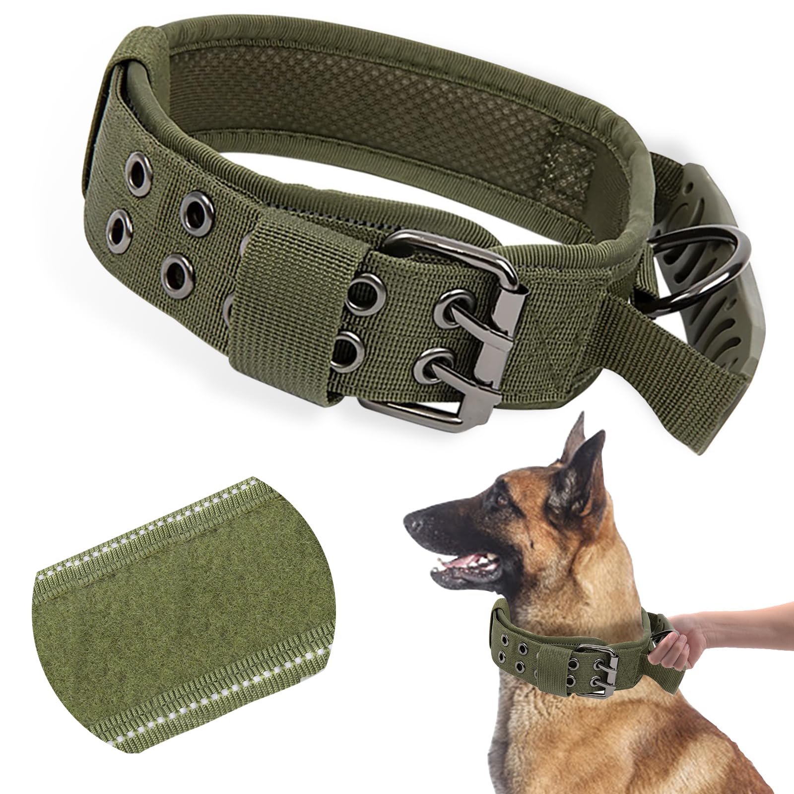 Collar Perro Táctico con Mango de Control, Ajustable Reflectante Collar Perro de Nailon Acolchado con Hebilla de Metal para Perros Medianos de Grandes Caza Al Aire Libre Entrenamiento