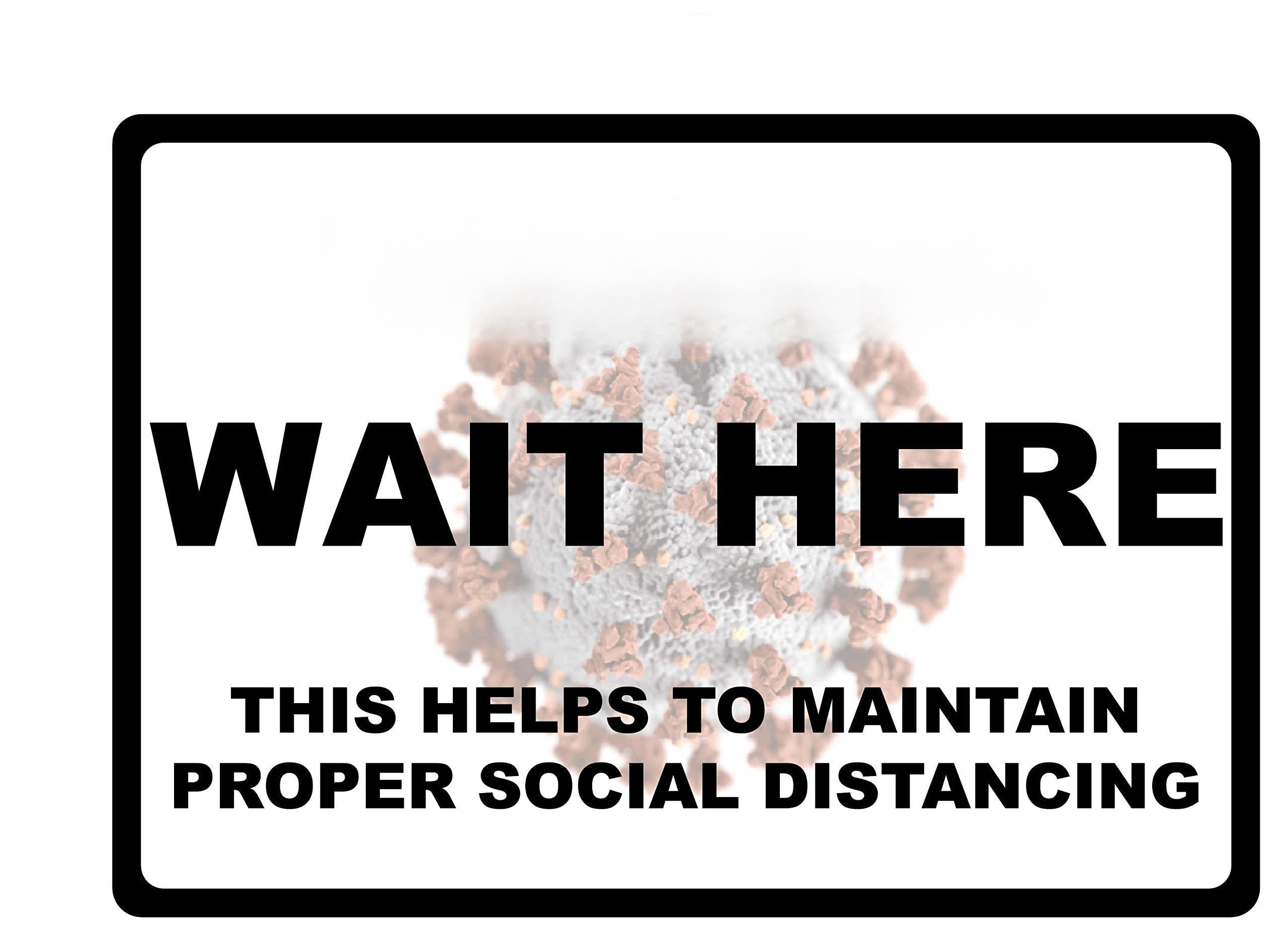 "Please Wait Here, Social Distancing" - Laminated Vinyl Floor Sign by Graphical Warehouse- Safety and Security Signage (Black)