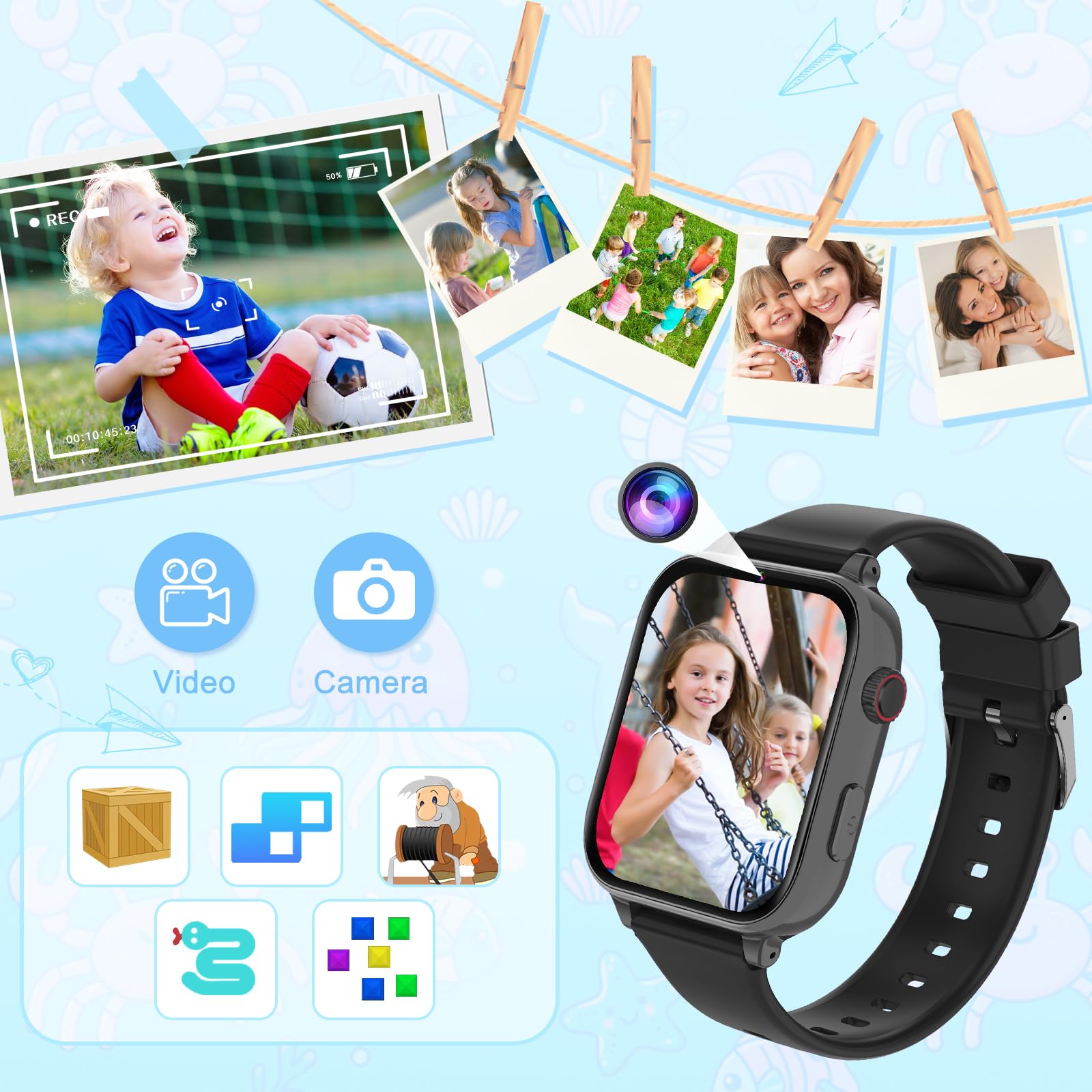 Smartwatch Bambini GPS 4G, Orologio Intelligente per Ragazza e Ragazzo con Telefono, Videochiamata, Chat, Sveglia, Camera, Modalità Classe, Gioco, Smart Watch Bambino Bambina 4-12 Anni Regalo, Nero