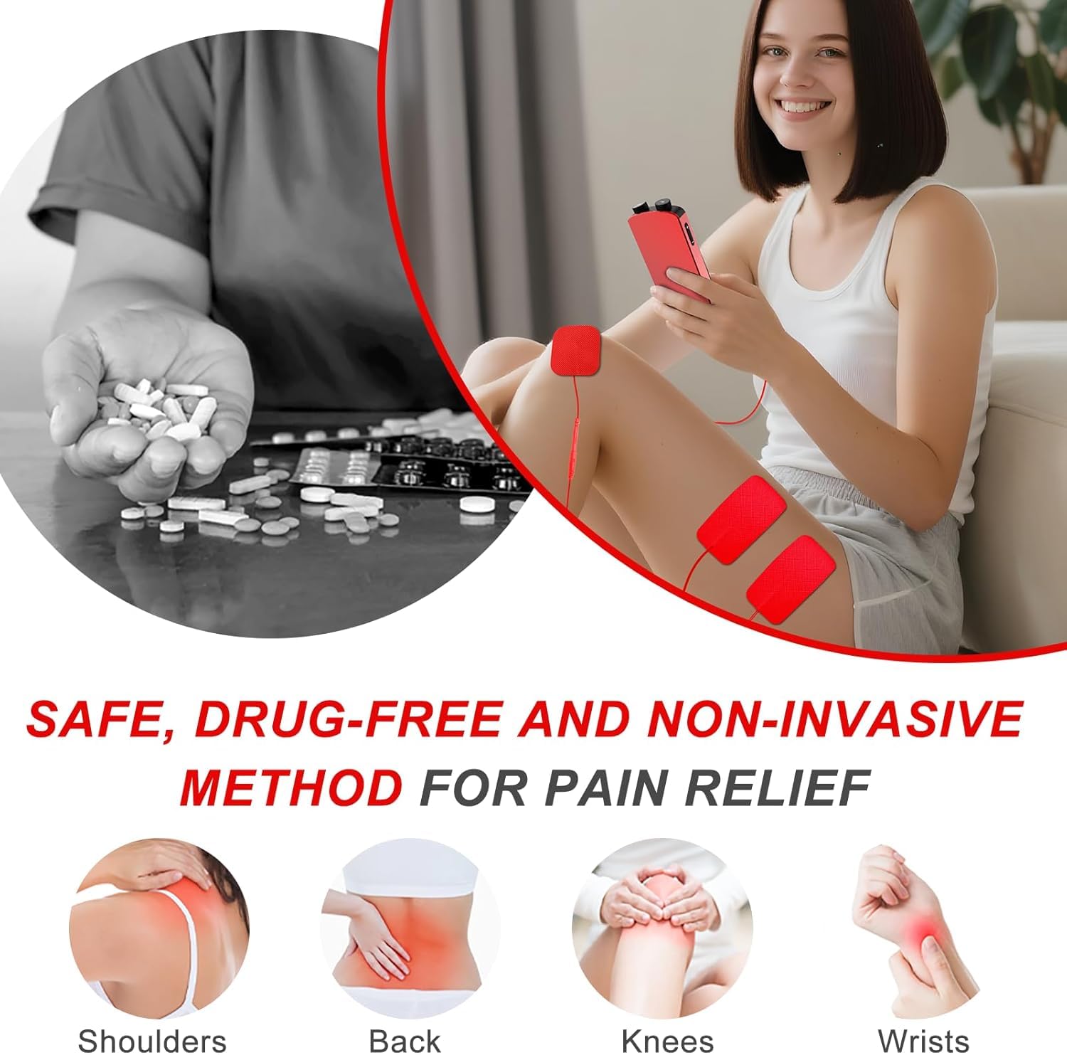 TENS EMS Unit Muscle Stimulator for Pain Relief Therapy - 4 in 1 TENS EMS Relax Custom Frequency+Pulse - Muscle Massager 36 Modes 20 Intensity, Memory & Favorites Function, 3.8" Color Display - Red — Amazon image 3