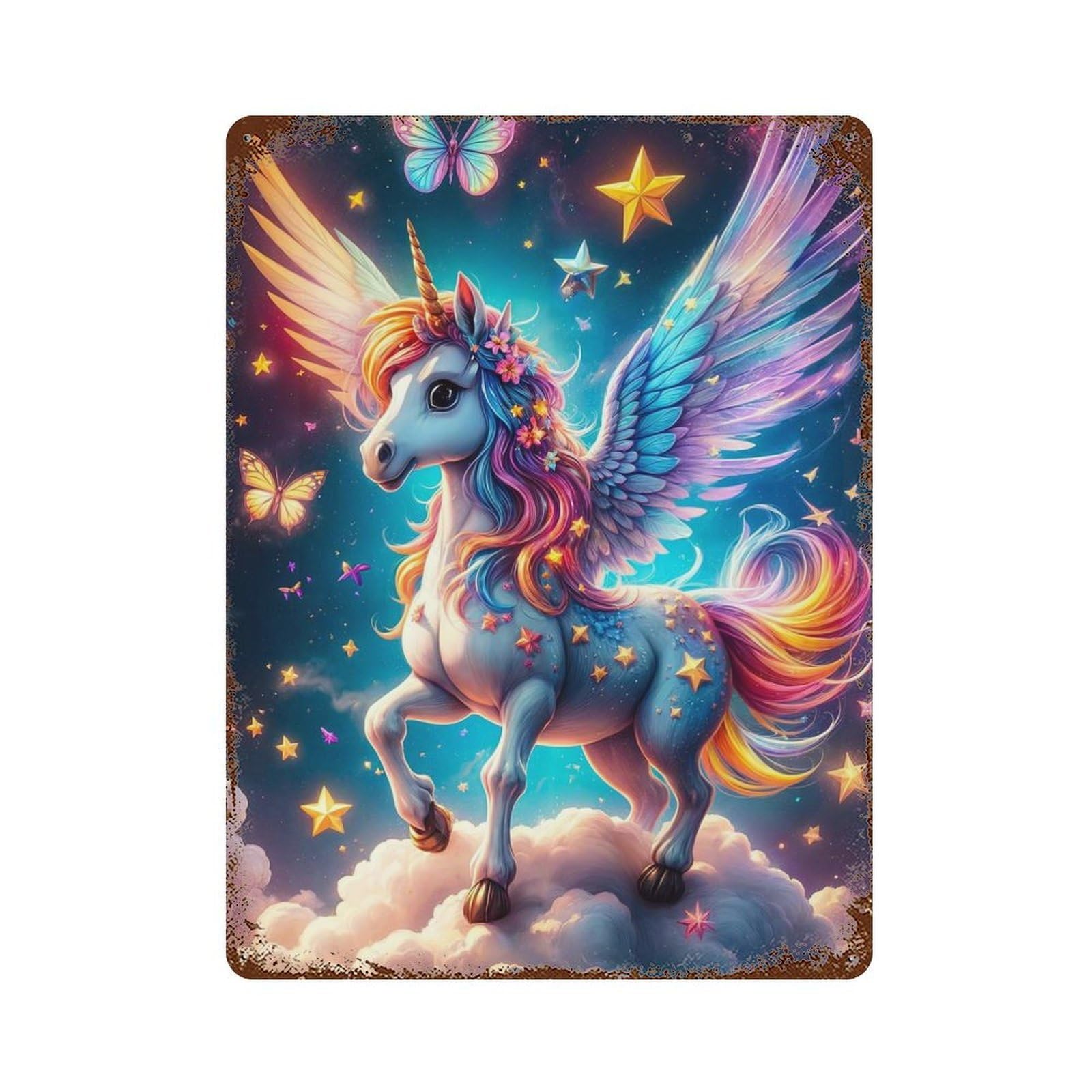 Garage Style Colorful Unicorn Decorative Tin Sign 15.7"x11.8", Industrial Home Decor for Bar And Workshop