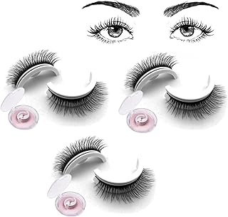 Pawson Self-Adhesive Eye Lashes, Reusable Self Adhesive Eyelashes, Magnetic Eyelashes Natural Look, Self-Adhesive Eyelashes Natural, Self Adhesive Lashes For Women No Glue (3Pairs-F)