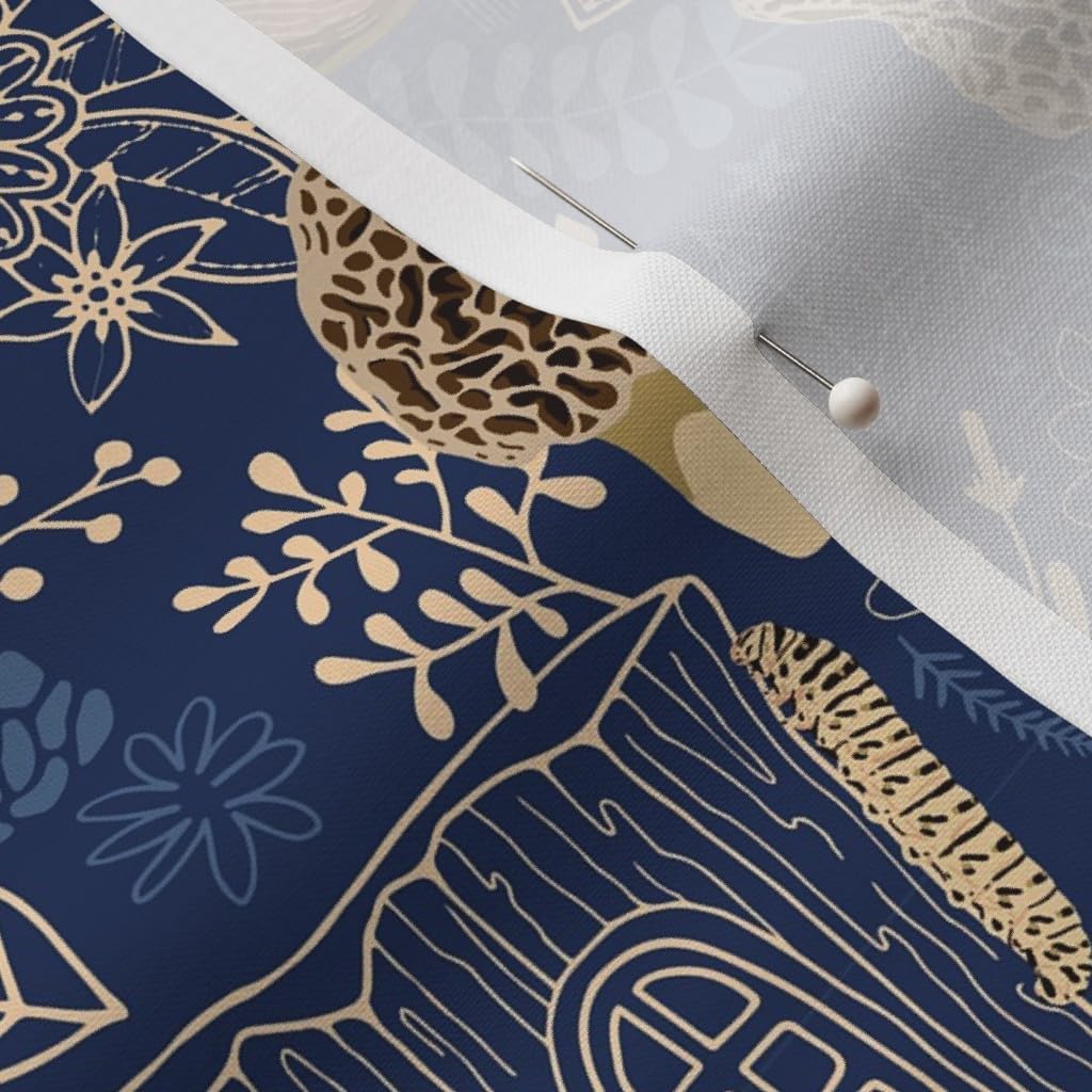 Spoonflower Fabric - Forest Blue Gold Nature Snail Fantasy Bugs Printed on Petal Signature Cotton Fabric by The Yard - Sewing Quilting Apparel Crafts Decor