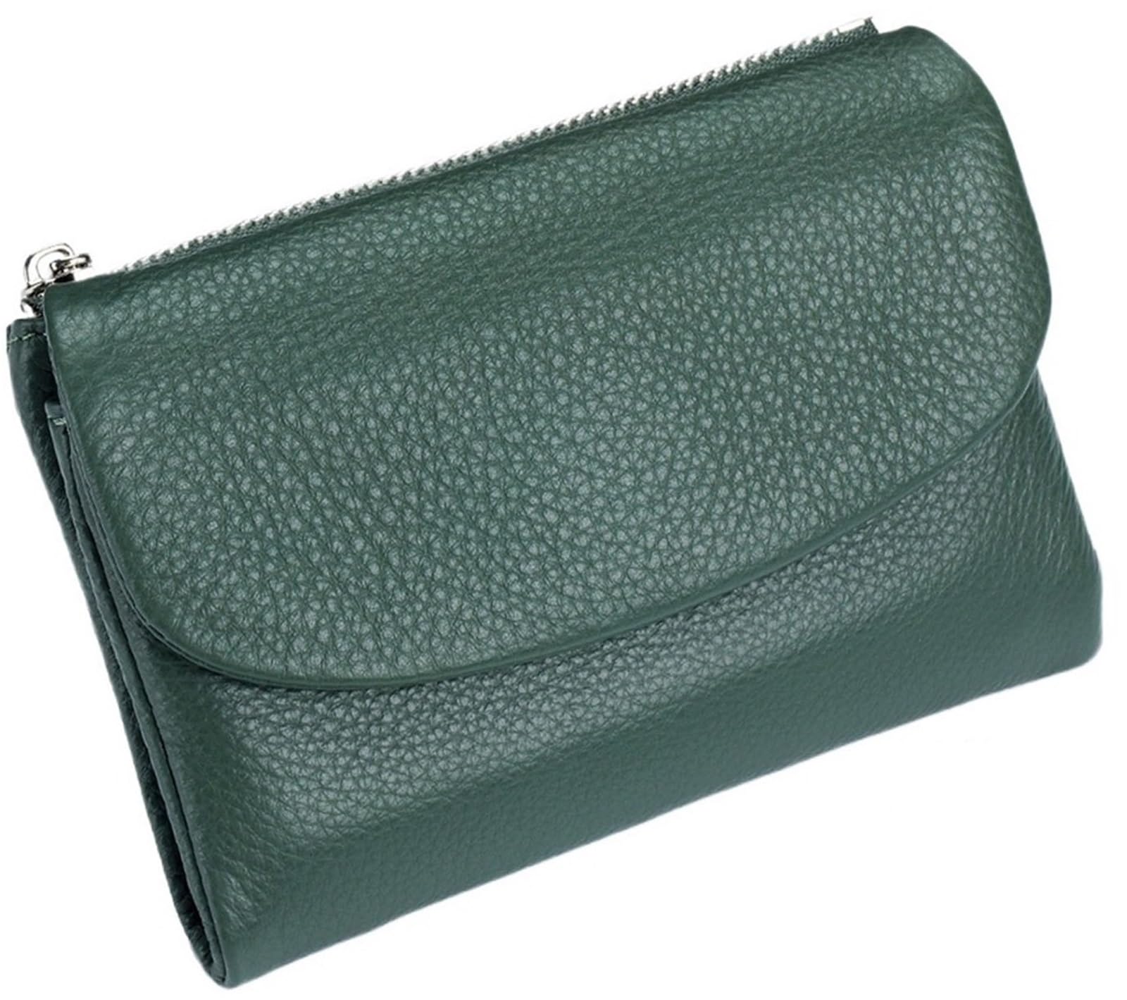 THUCHENYUC Unisex Pebble Leather Wallet, Small Wallets for Women Genuine Leather Coin Purse with Credit Card Holder and Cash Slots(Grün)