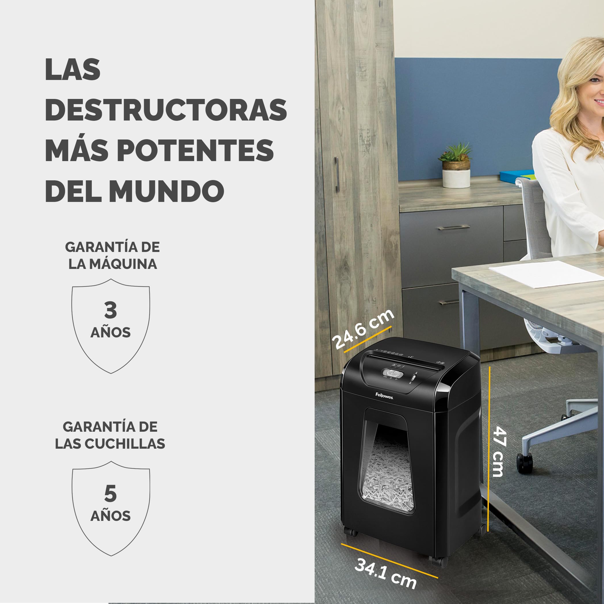 Fellowes Destructora de Papel FS-15C - Uso en Oficina en casa - Trituradora de Corte en partículas, destruye hasta 15 Hojas, Papelera extraíble 19L - Seguridad P4 - Negro