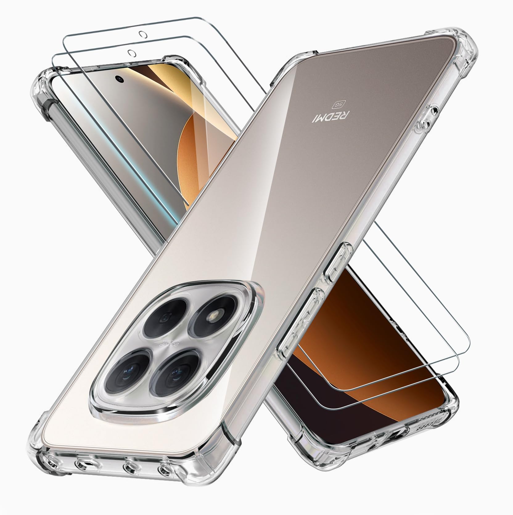 Handyhülle für Xiaomi Redmi Note 15 Pro 5G Hülle [Nicht für 4G] mit Kameraschutz und mit 2 Stück Panzer Schutz Glas, Schutzhülle aus weichem TPU-Silikon, Bumper mit verstärkten Ecken (transparent)