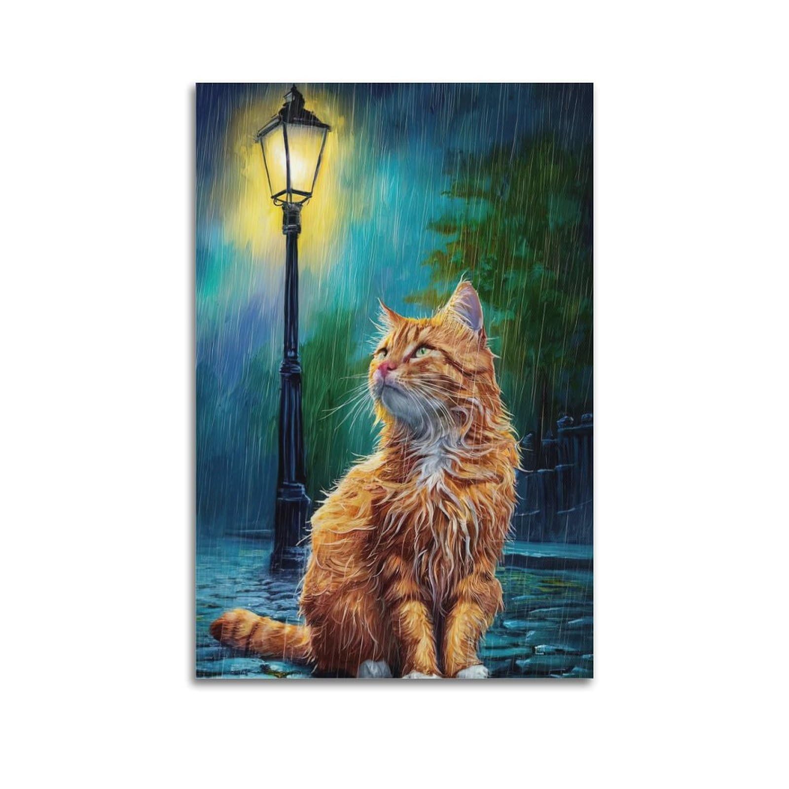 CPGLJD Animal Poster Kitten in The Rain Poster Decorative Painting Canvas Wall Posters And Art Picture Print Modern Family Bedroom Decor Posters 20x30inch(50x75cm)