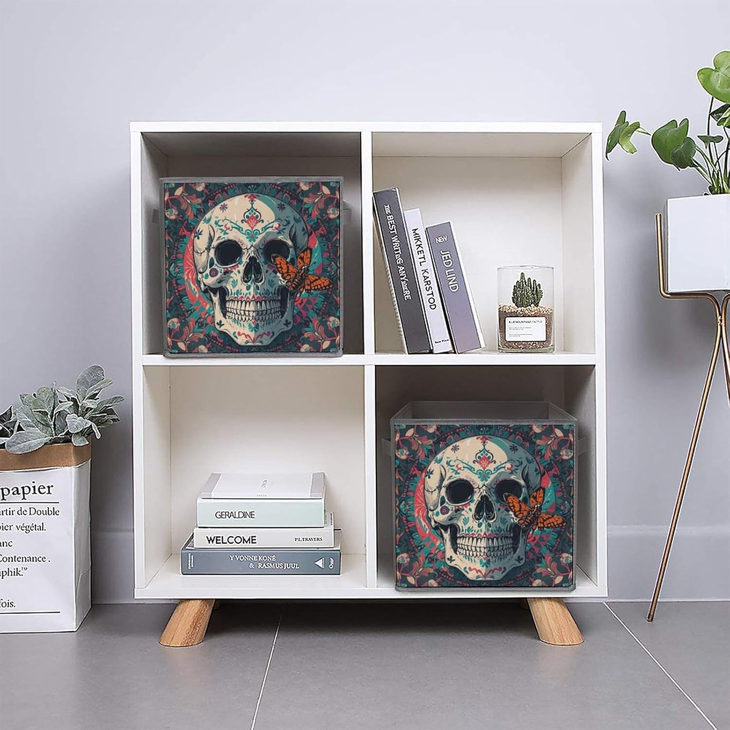 Skeleton Death Moth Foldable Storage Box with Handles, Durable Oxford Storage Cubes, 2PCS Collapsible Closet Organizer for Home, Shelf, Office, Travel