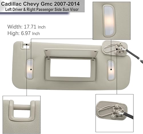 Miniatura 4 de CRAZYPARTS Visor solar izquierdo del conductor y del pasajero derecho compatible con Cadillac Chevy Gmc 2007-2014, reemplaza # 22850306 22850310