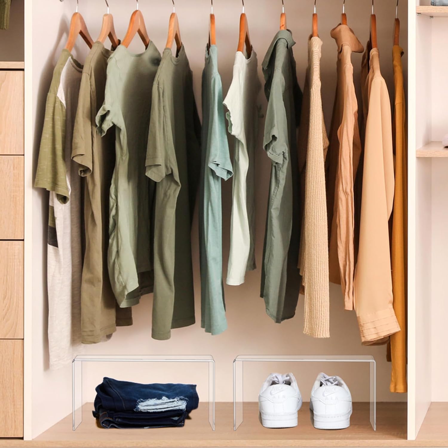 2 Pcs 12 Inch Large Acrylic Risers Display Stands 5 mm Thick Acrylic Shelf Riser Showcase for Collectibles Jewelry Cupcakes Food Figures Perfume Cabinet(Clear)