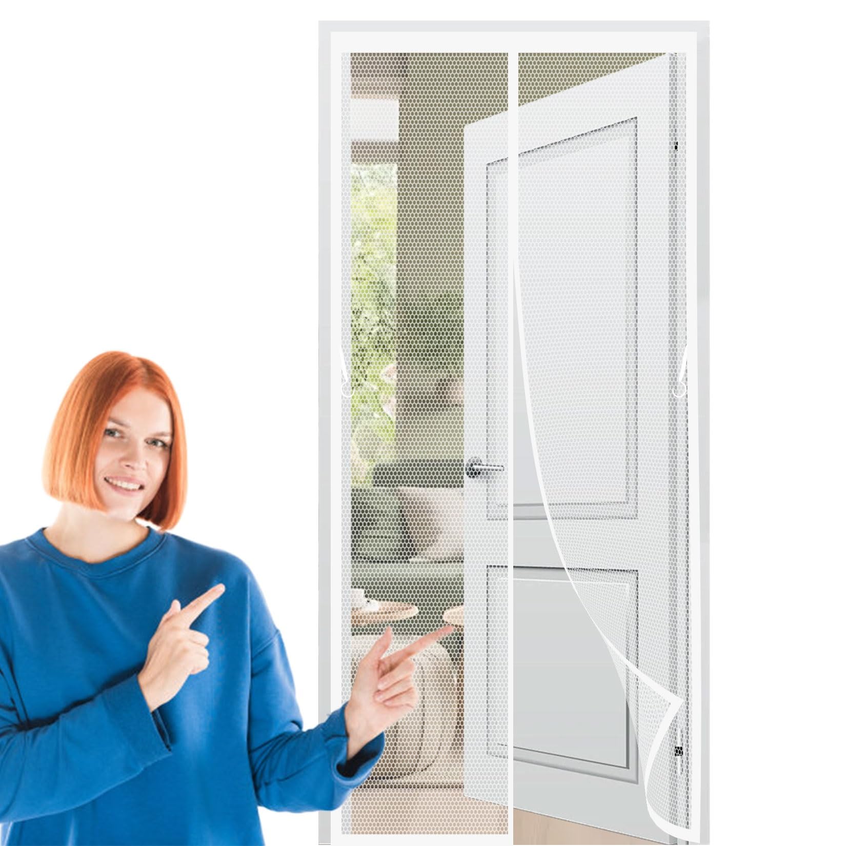 Liujyuan White Magnetic Screen Door 122 X 161 Cm Frame Hook & Loop, Powerful Magnets Door Screen, Nets Patio Curtain Without Drilling, Heavy Duty For Patio Doors Bedroom,