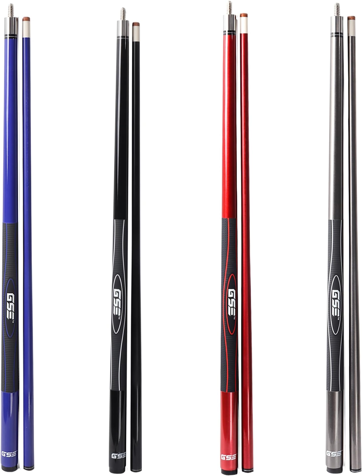 GSE Games & Sports Expert 58" 2-Piece Fiberglass Graphite Composite Billiard Pool Cue Stick, Set of 4 Pool Cues Stick, 18-21oz Billiard Cue Sticks (103set, Gloss Graphite)