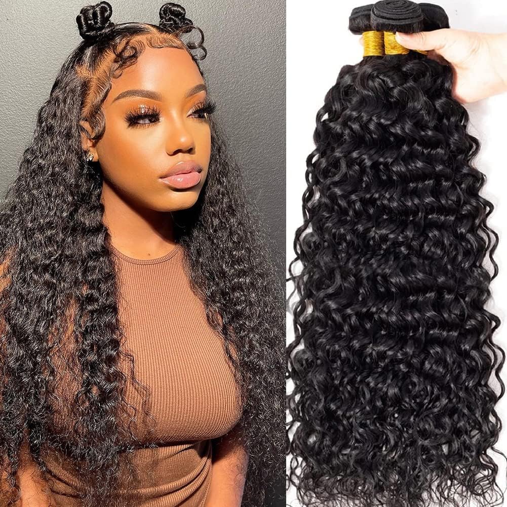vallbest 10A Water Wave Bundles (16 18 20 Inch) Wet and Wavy Brazilian Virgin Human Hair 3 Bundles Curly Wave Human Hair Extensions for Black Women