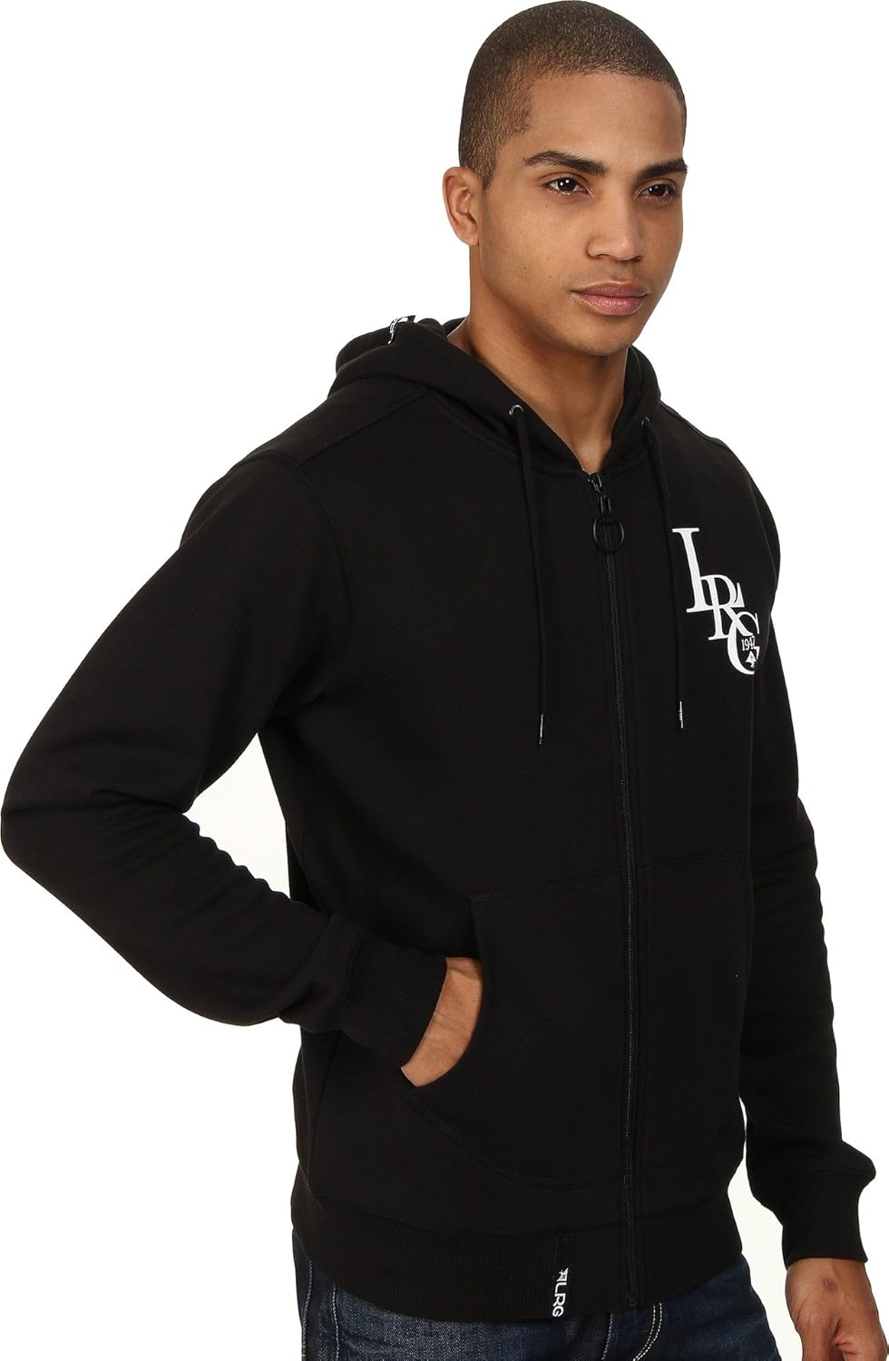 LRG Men's RC Three letter Zip Hoodie, Black, Large