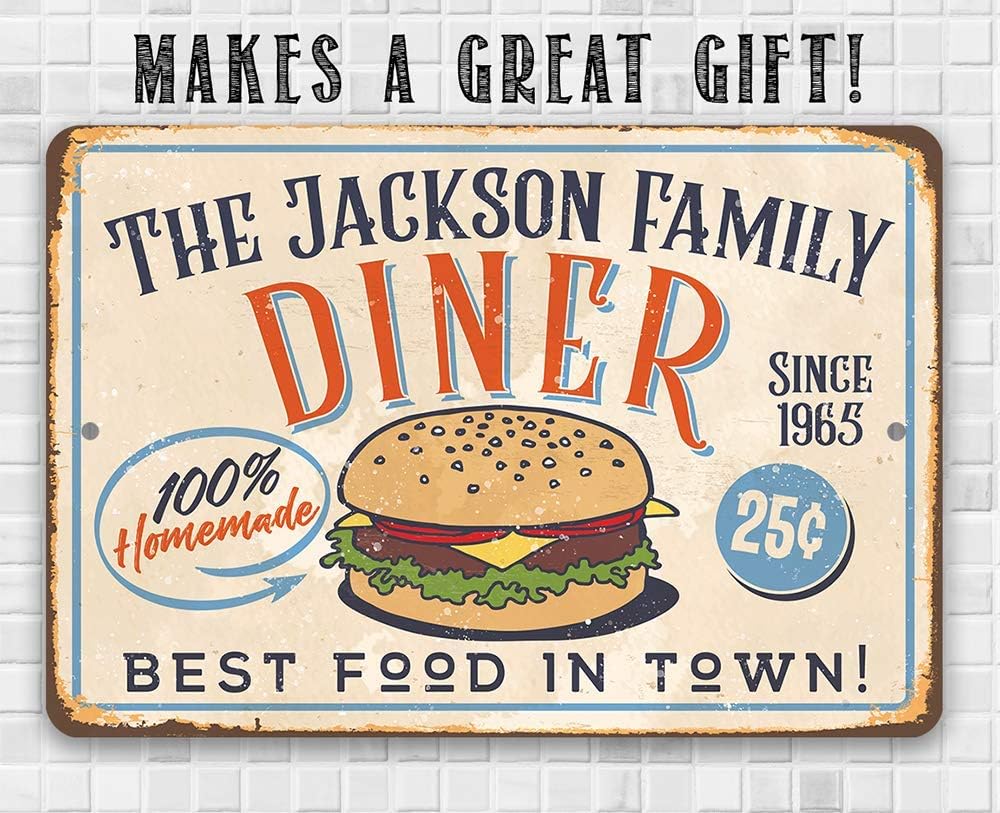 Personalized - Diner - Classic Food Restaurant Advertising Print, Wall Hanging Kitchen Signs, Diner Snack Bar and Concession Stand Decoration, 8x12 or 12x18 Indoor or Outdoor Durable Metal Sign