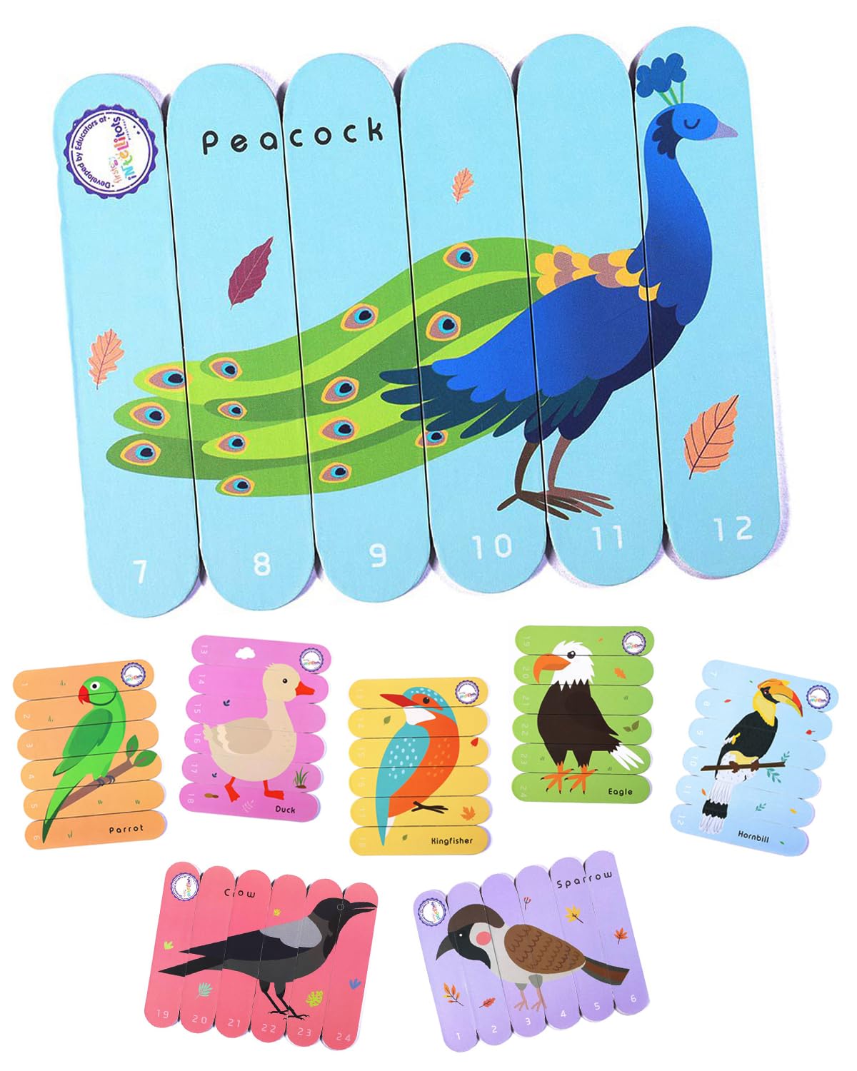 Intelliskills Premium 24 Pcs Birds Stick Puzzle for Kids, Wooden Puzzles for 3+ Years, Stick Puzzle Game, Preschool Montessori Educational Toy for Kids, Fun & Interesting Way to Learn, Birthday Gift