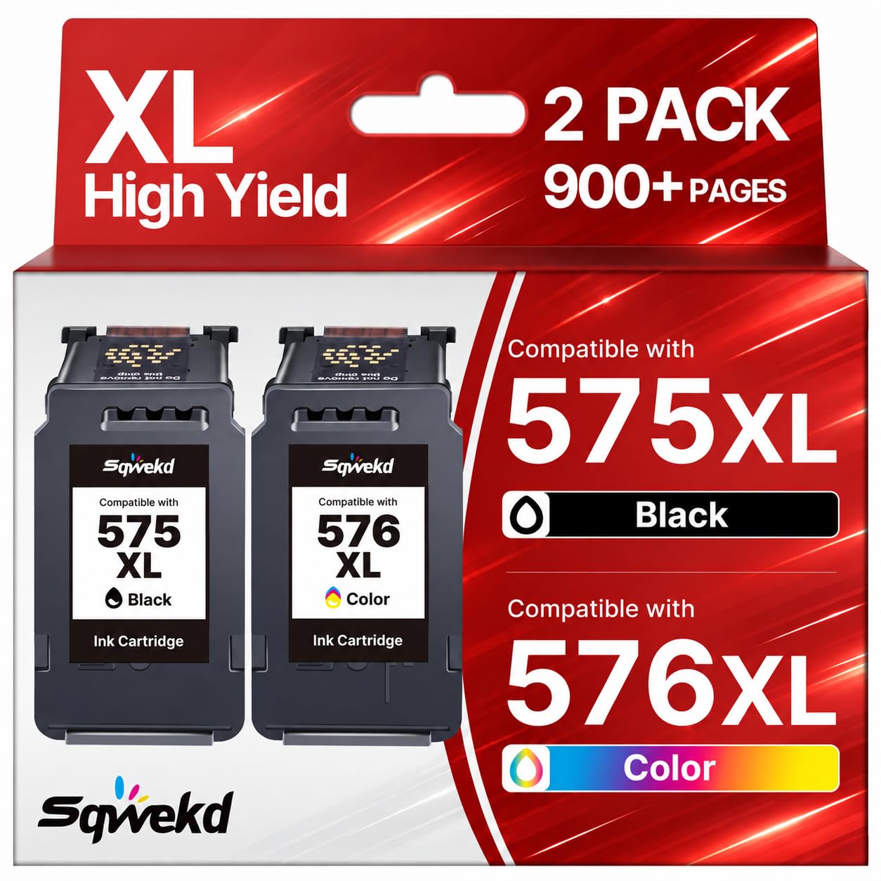 Sqwekd 575 576 XL Cartucce compatibili per Canon 575 576 per PIXMA TR4755i | Cartucce 575 576 XL per Canon inchiostro per Canon PIXMA TR4755i TS3750i TR4756i TS3751i TS3752i TS3550i TR3551i (2-Pack）