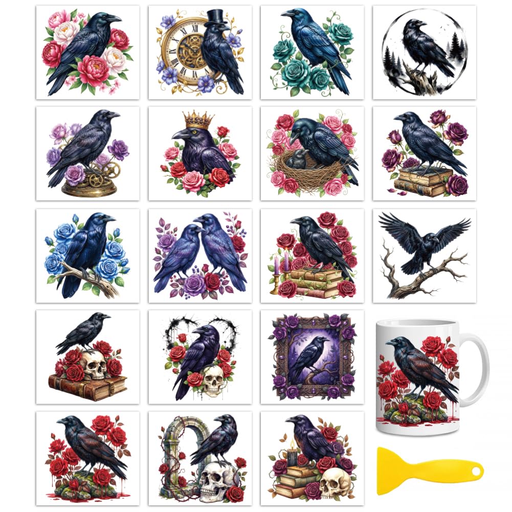 Peacoblue Crow Rub On Transfers for Craft, Transfer Sticker