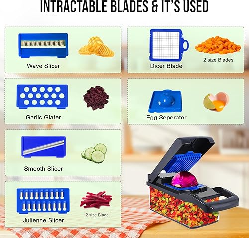 Miniatura 2 de Cortador de verduras, 16 en 1 profesional de mandolina para cocina, cortador multifuncional de alimentos para cebolla, papa, tomate, verduras con 8