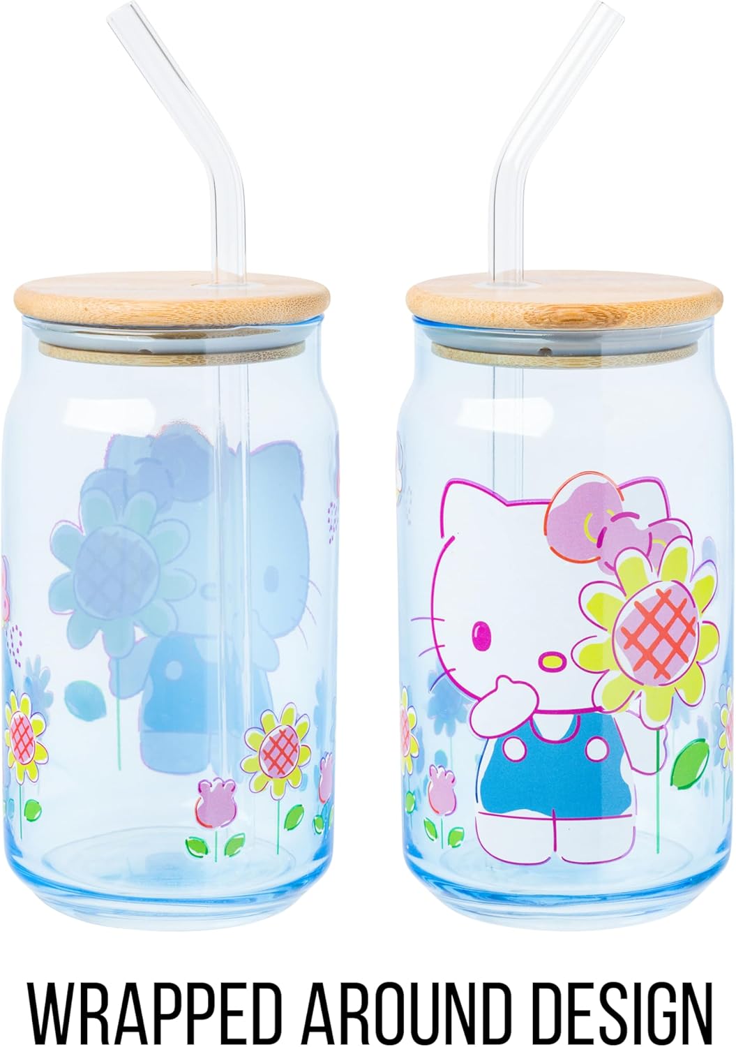 Silver Buffalo Sanrio Hello Kitty Floral Glass Tumbler with Bamboo Lid and Glass Straw, 16 Ounces - Image 5