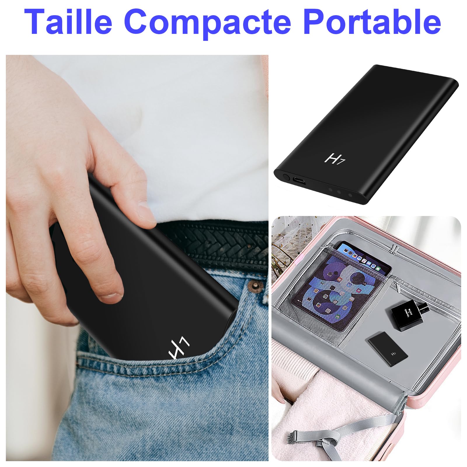 Caméra Cachée, Minicaméra Espion avec 5000mAh d'alimentation Mobile, Caméra Cachée Espion HD 1080P avec Vision Nocturne et Enregistrement en Boucle, Inclus Câble USB 3 en 1