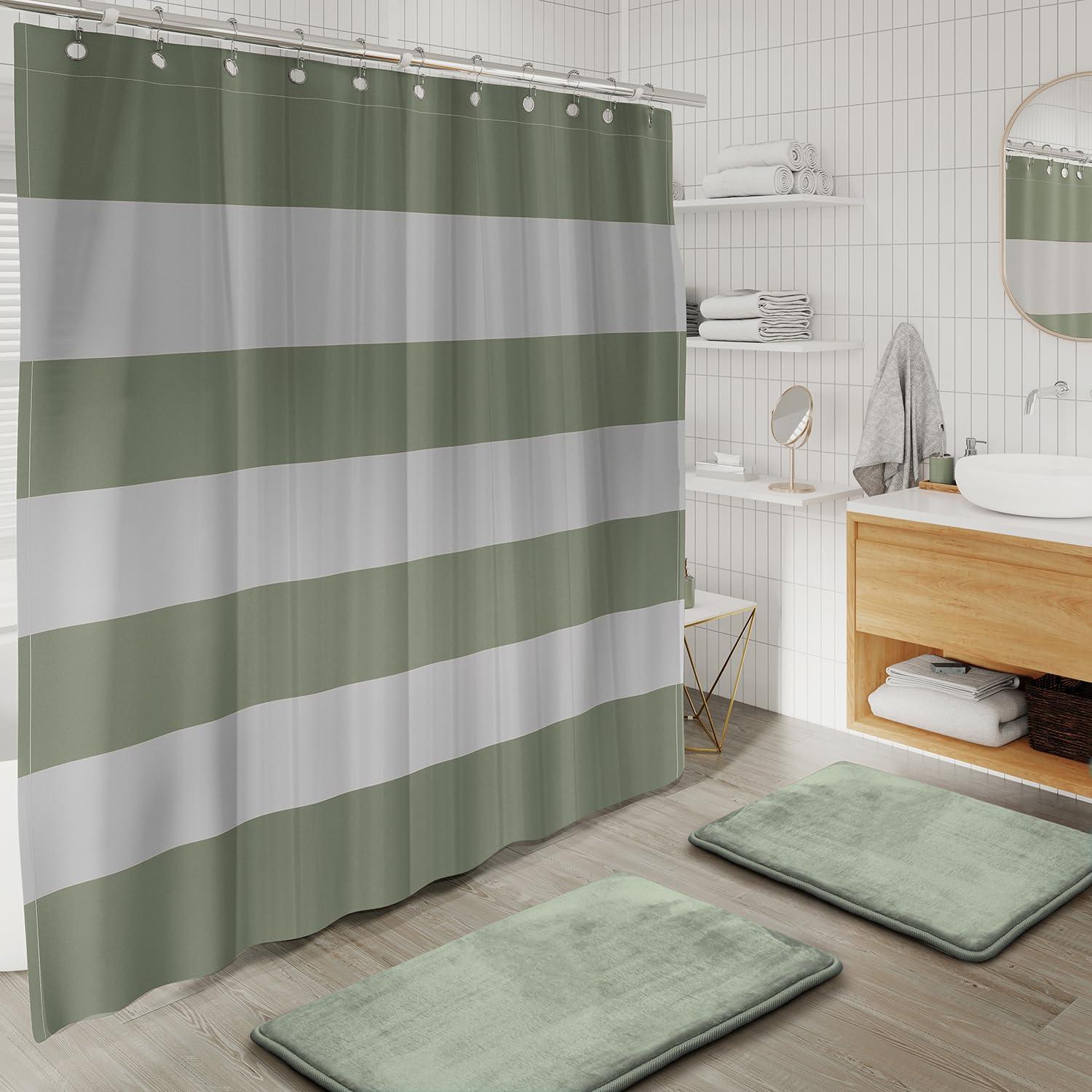 Clara Clark Set per Bagno - Set di Accessori per Bagno Verde Salvia, Set di Accessori per Bagno da 20 Pezzi, Set Tenda da Doccia con Fodera, Portaspazzolino, Dispenser Sapone, Portasapone e