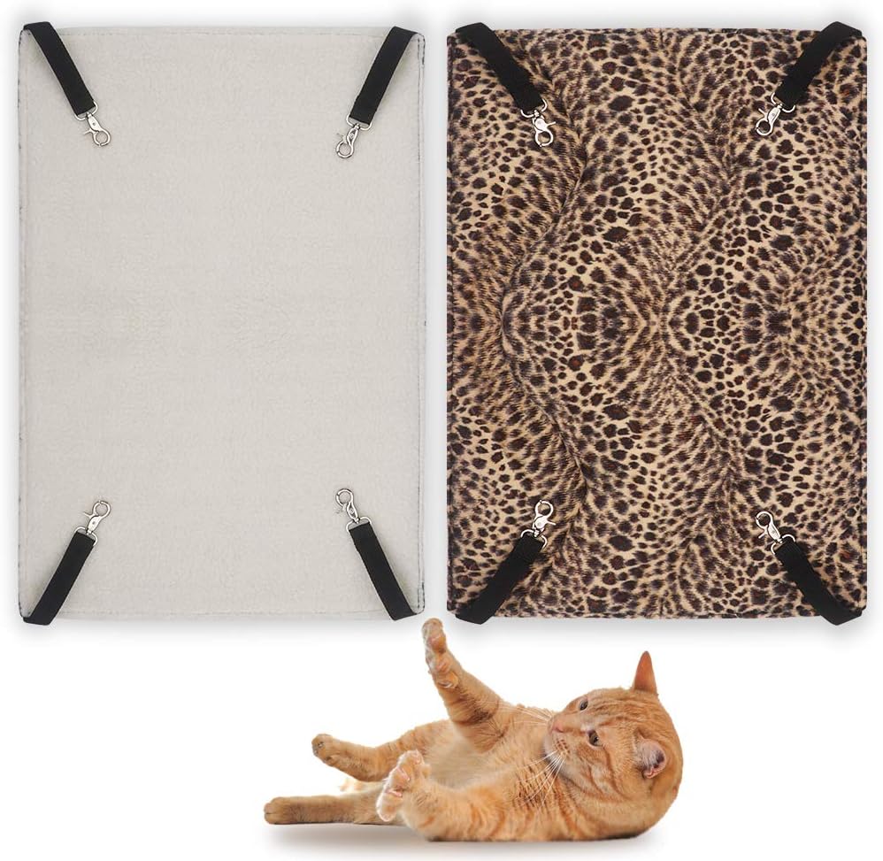EONMIR 2Pack Cat Hammock for Cage, Soft Pet Bed Fit Ferret, Kitten, Puppy, Small Dog (Leopard)