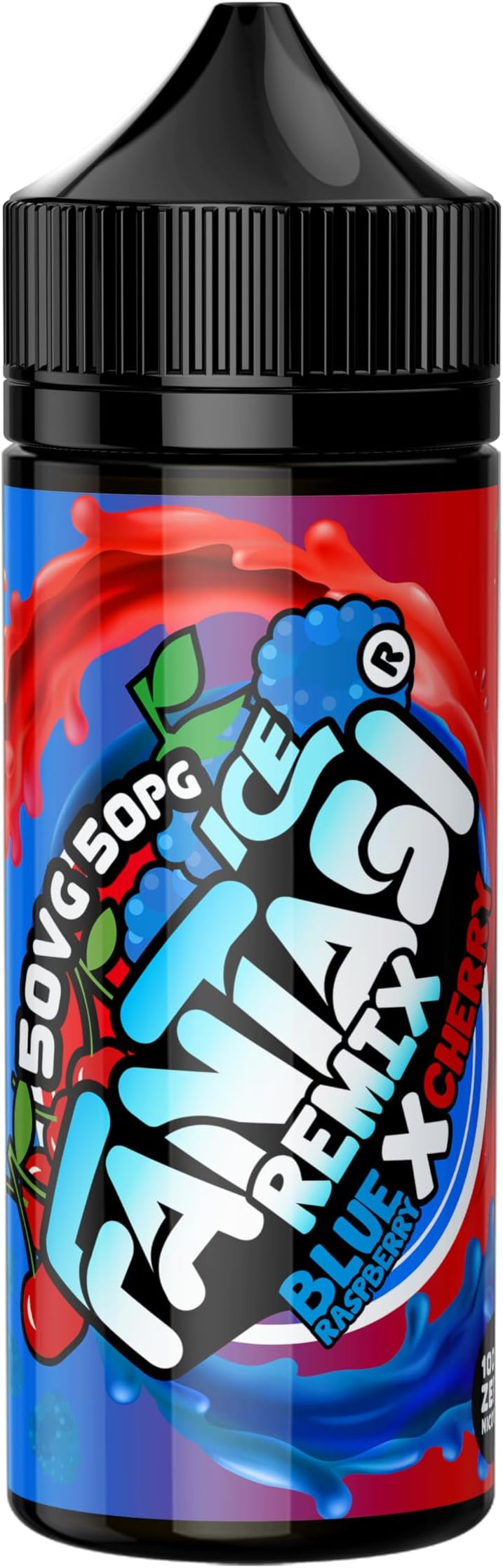 Fantasi Ice Remix Vape Liquid 100ml, 50vg/50pg Vape Juice, 0% Nicotine E Liquid, All Day Vaping Juice, Pod System Ecig Vape Juice, 120ml Chubby Gorilla V3 Short Fill Bottle (Blue Raspberry Cherry Ice)
