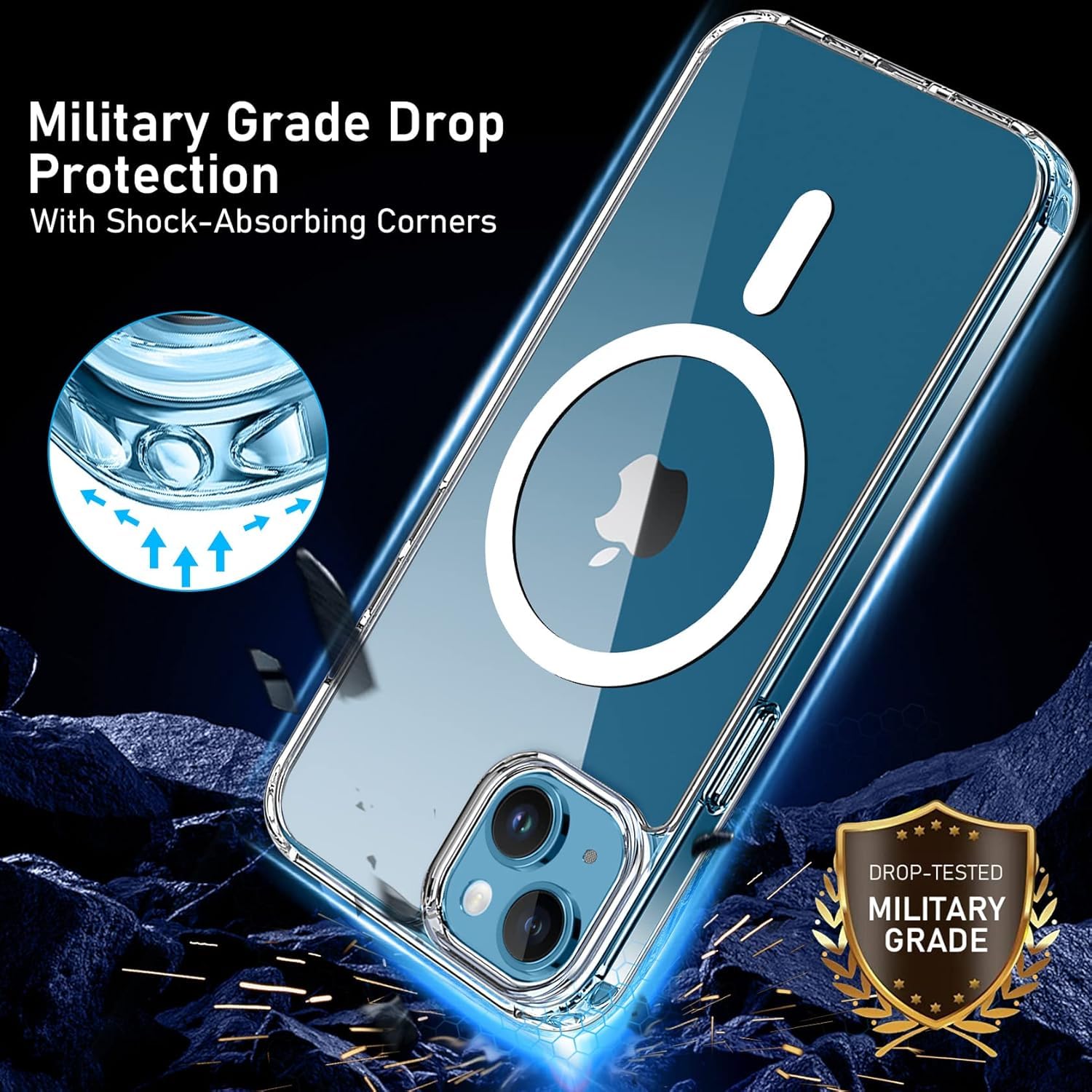Coque iPhone 13 Aimantée MagSafe Antichoc TPU 6,1'' Transparent avec 2 Verres Trempés