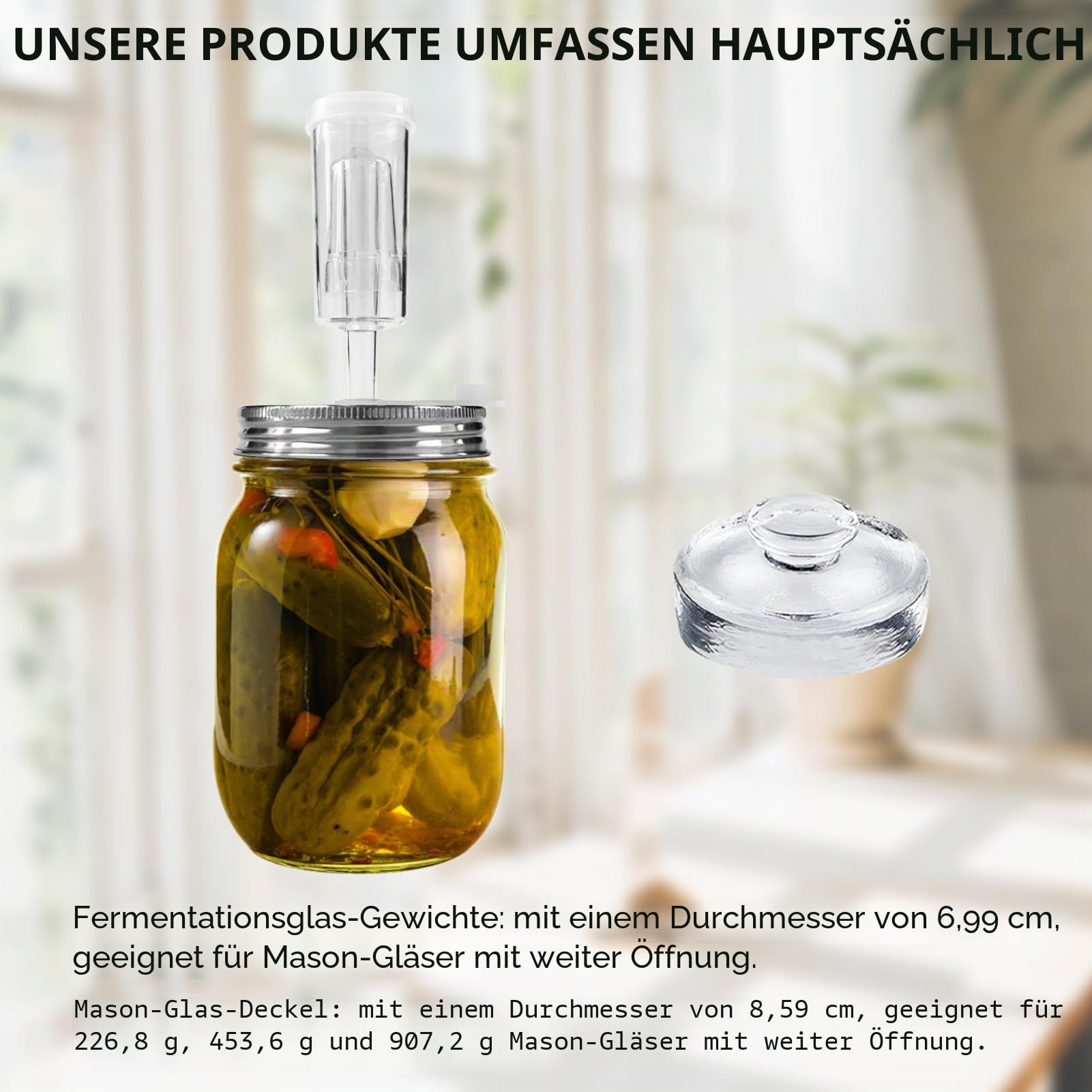 Artcome 28-teiliges Gär-Set, 5 Edelstahl-Gärdeckel, 5 Glasgewichte, 5 Luftschlösser, 6 Silikonösen, 1 Silikonzange für Einmachgläser mit breiter Öffnung (Gläser nicht im Lieferumfang enthalten)