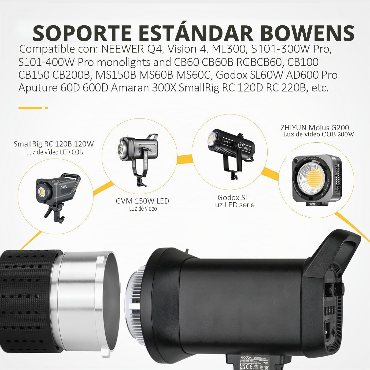 Snoot Bowens - Soporte proyector 35 gobos 5 filtros color, accesorios luz vídeo NEEWER CB60B CB200B, Aputure Amaran 60XS 100X/D 200D/X, Godox SL60 SL60W
