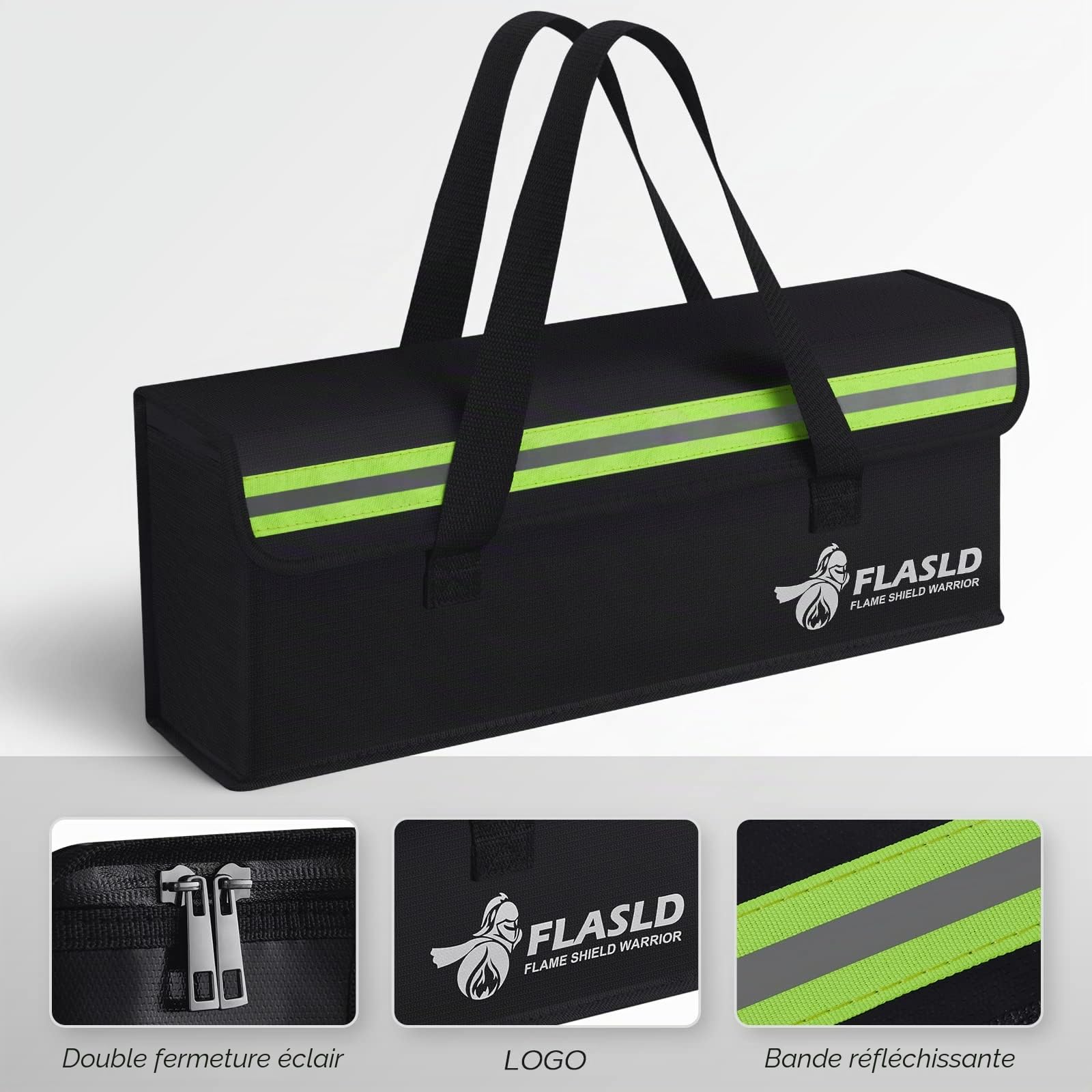 FLASLD Lipo Lot de 2 sacoches ignifuges pour accessoires de vélo électrique, étui de charge anti-explosion, grande capacité, boîte de rangement pour batterie Lipo (49 x 10,9 x 17,8 cm), noir