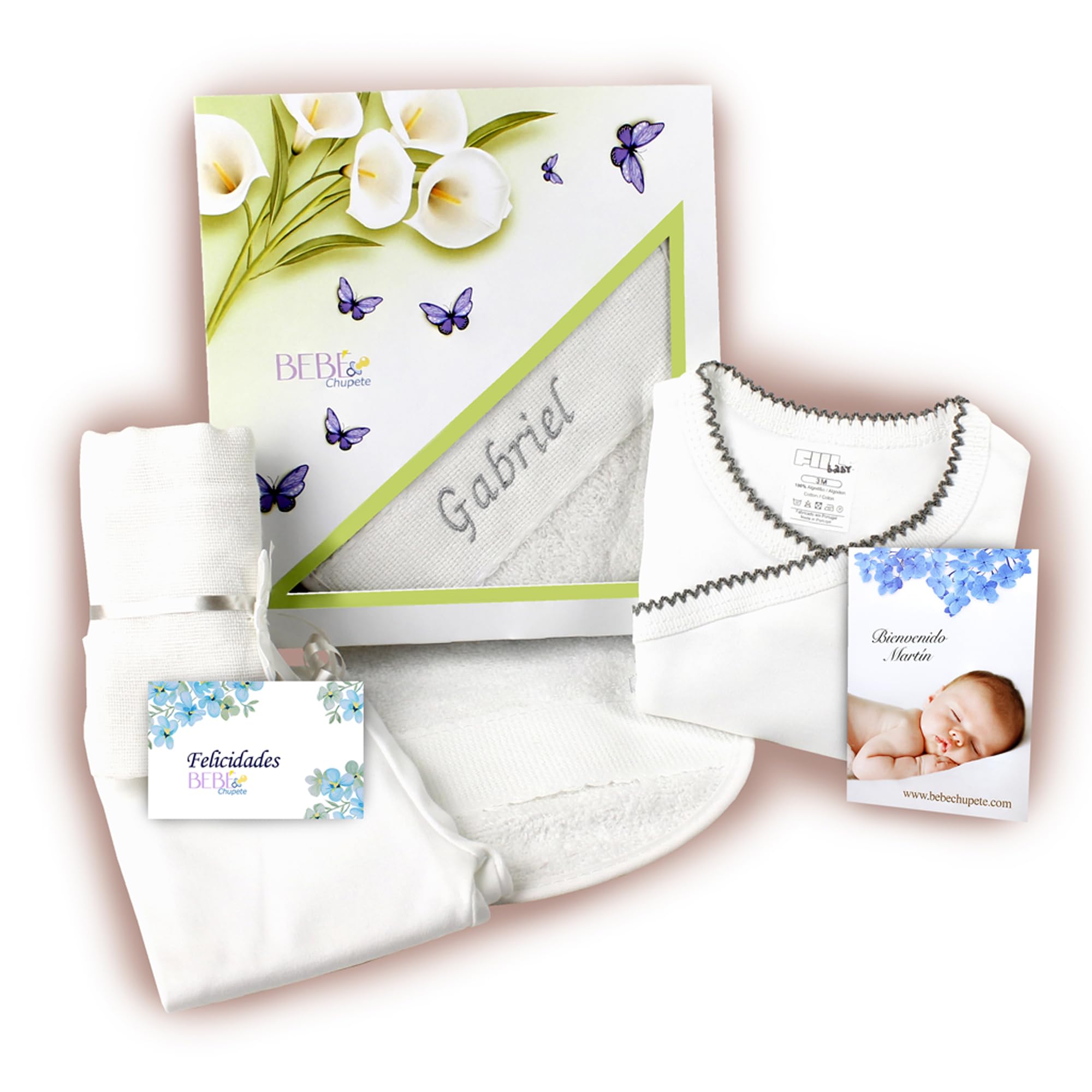 Regalo Bebe Recien Nacido Niña PERSONALIZADO- Cosas Para Bebes Recien Nacidos- Babero Personalizado Bebe- Cesta Bebe Recien Nacido Niño - Regalo Bebe Recien Nacido Niño - Regalo Bebe (Gris)