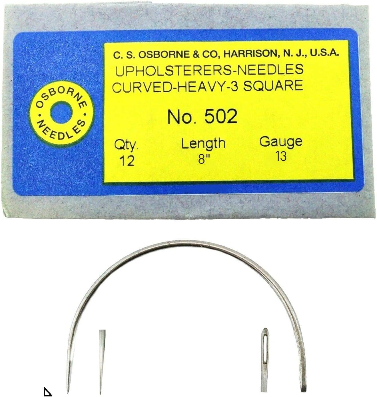 C.S. Osborne 12 Pk. Curved 3 Square Point Needles Heavy #502-8 (Size 8")